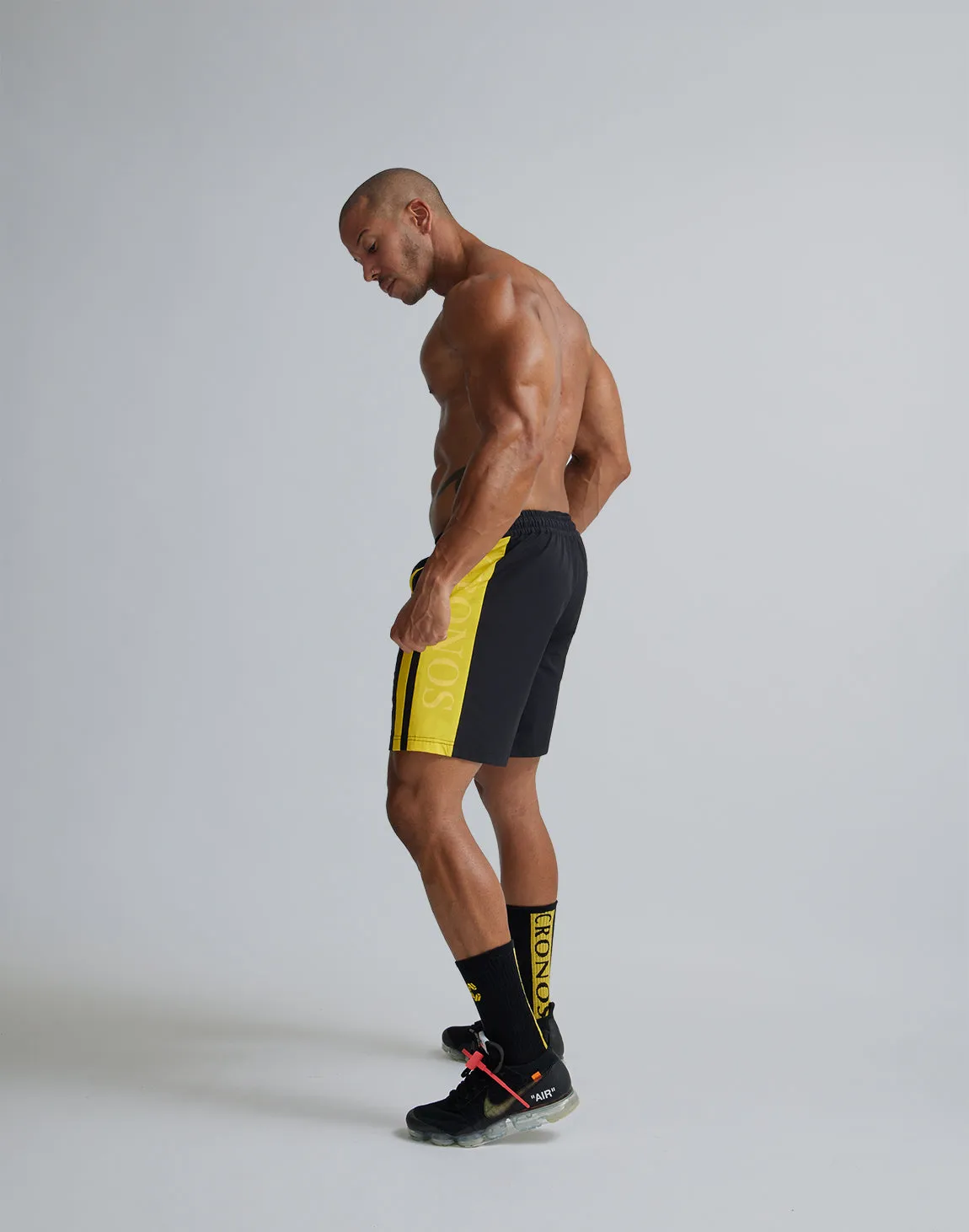 CRONOS 2LINE NYLON STRETCH SHORTS【BLACK×YELLOW】