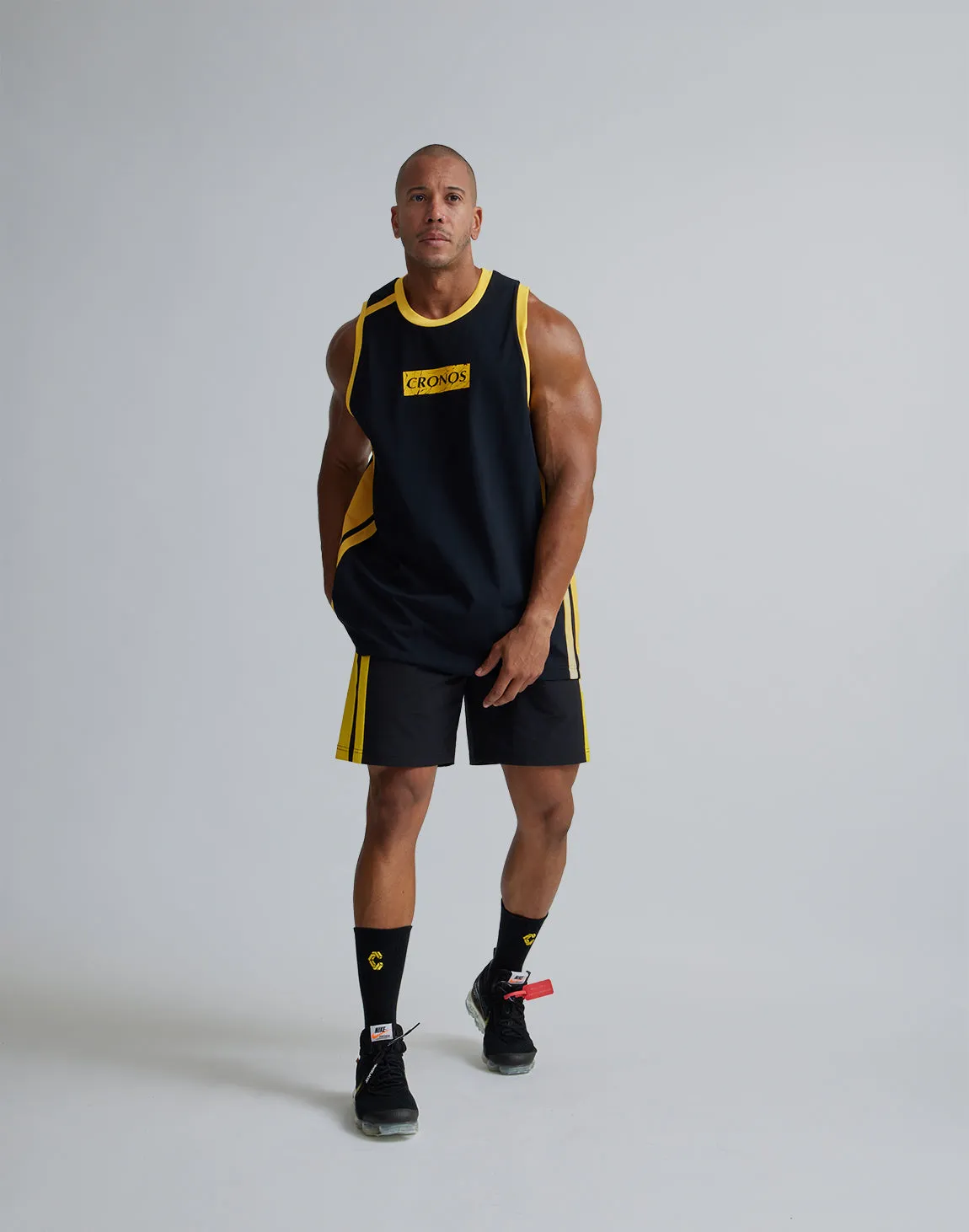 CRONOS 2LINE NYLON STRETCH SHORTS【BLACK×YELLOW】