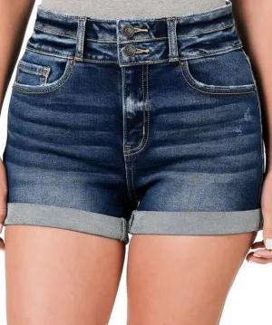 Cuffed Denim Shorts-Dark Wash
