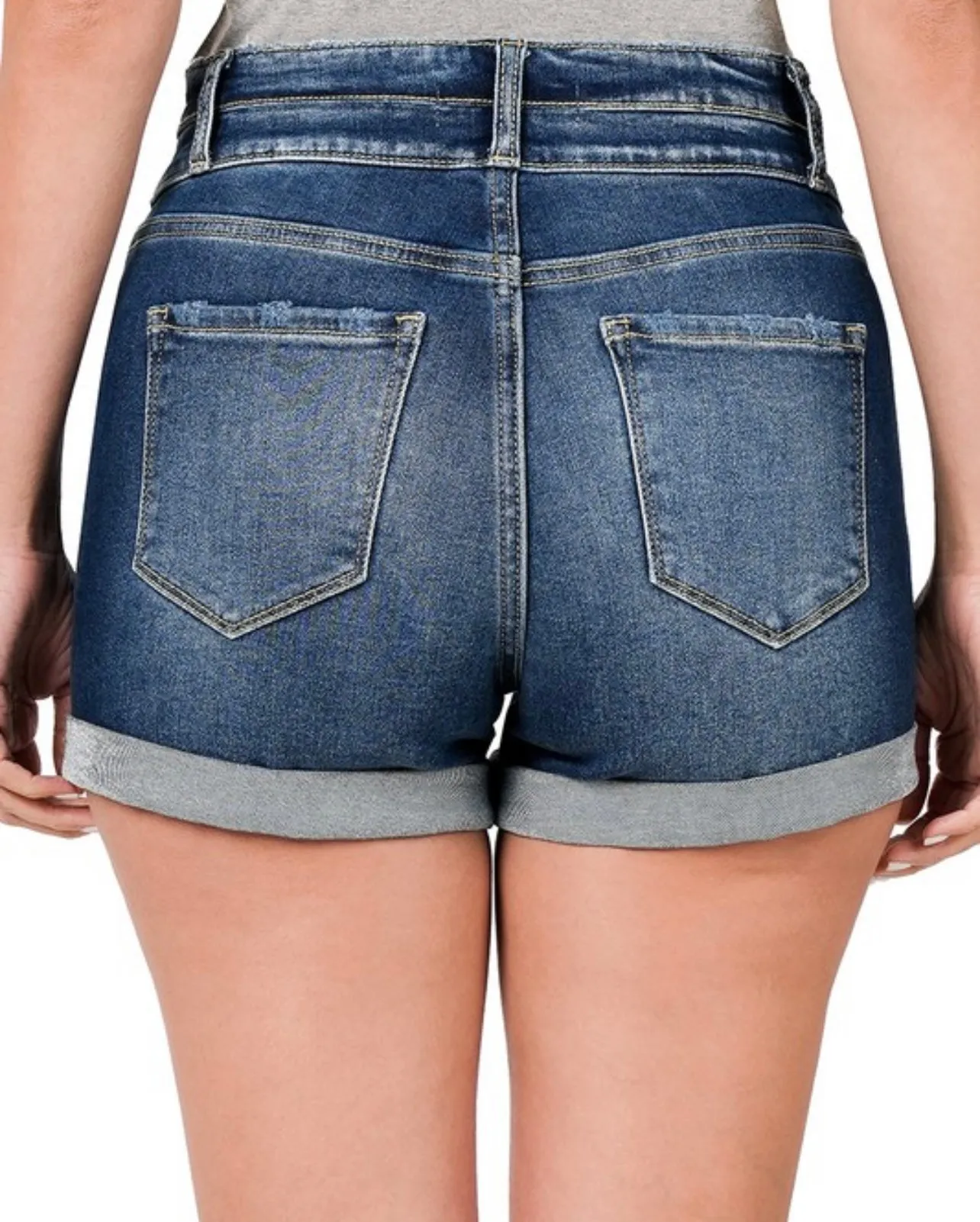 Cuffed Denim Shorts-Dark Wash