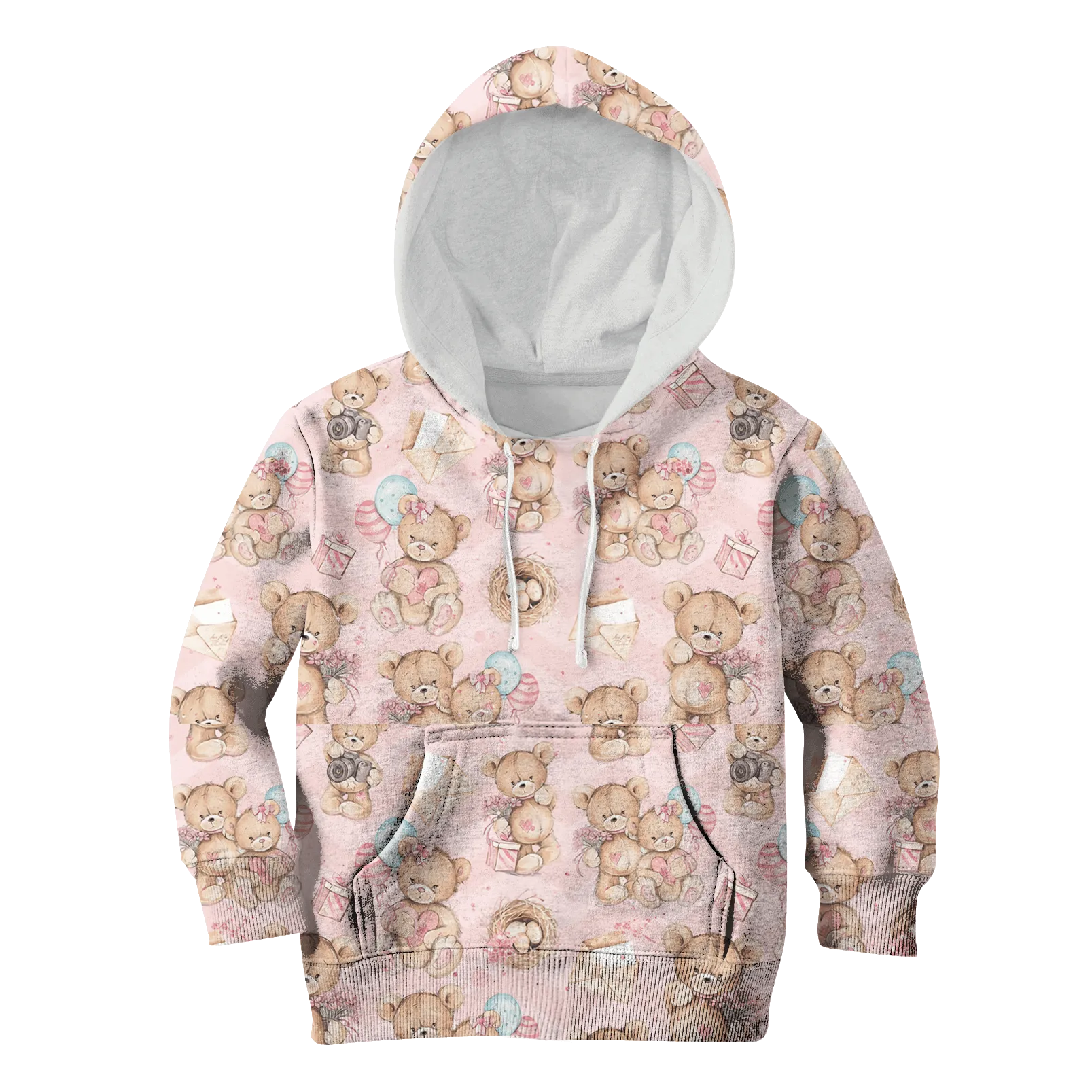 CUTE BEAR WITH BALLOON AND GIFTS Kid Custom Cosplay Hoodies Apparel