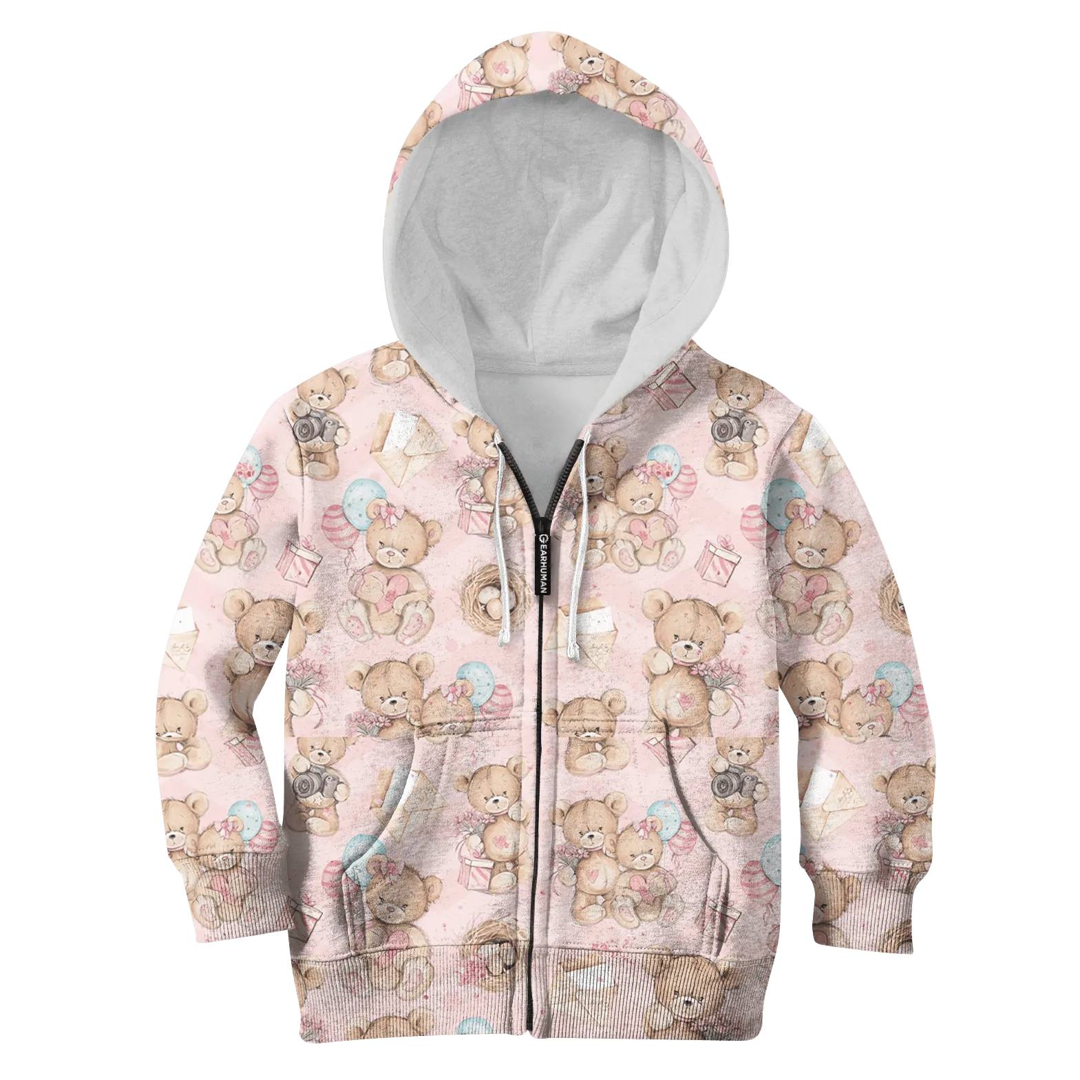 CUTE BEAR WITH BALLOON AND GIFTS Kid Custom Cosplay Hoodies Apparel
