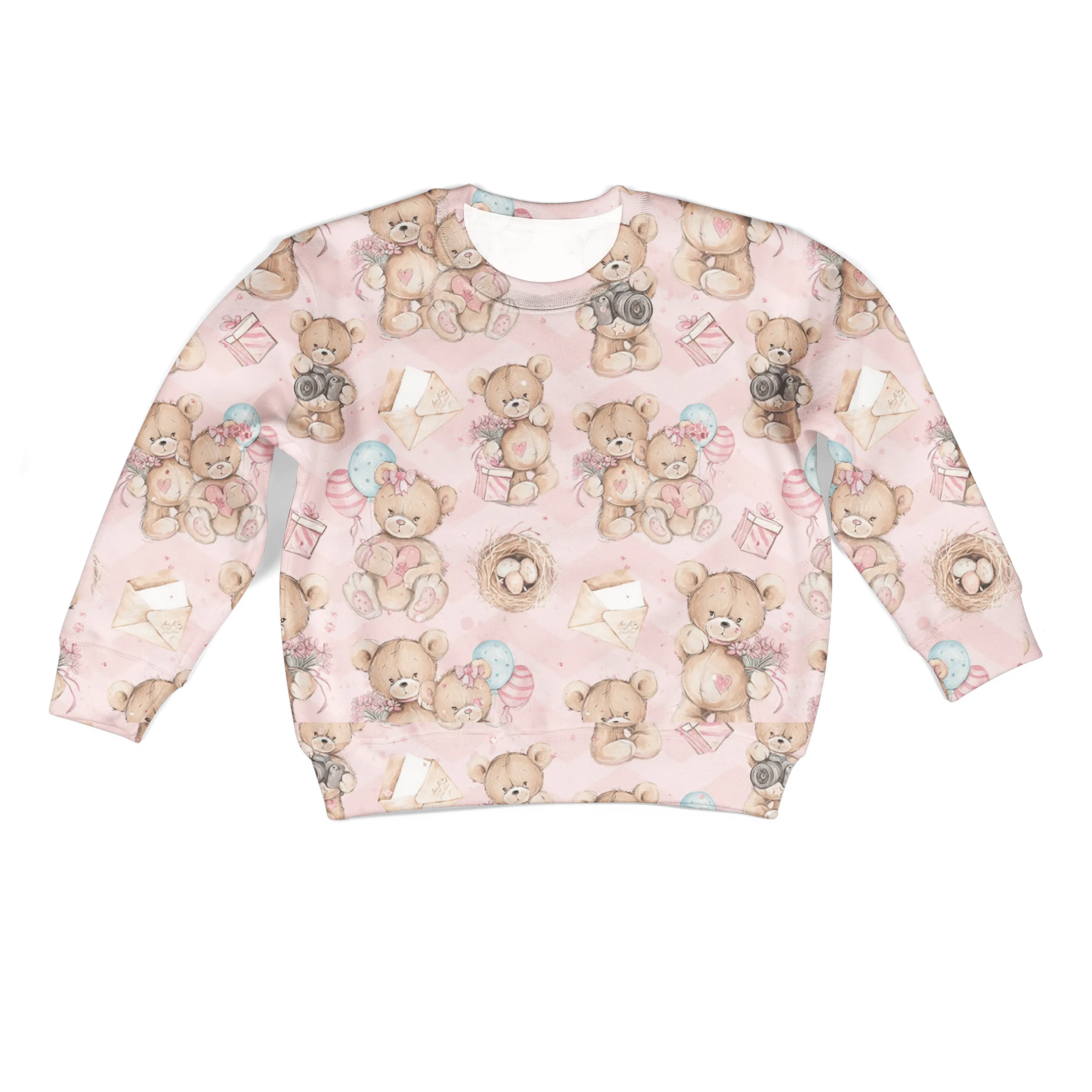 CUTE BEAR WITH BALLOON AND GIFTS Kid Custom Cosplay Hoodies Apparel