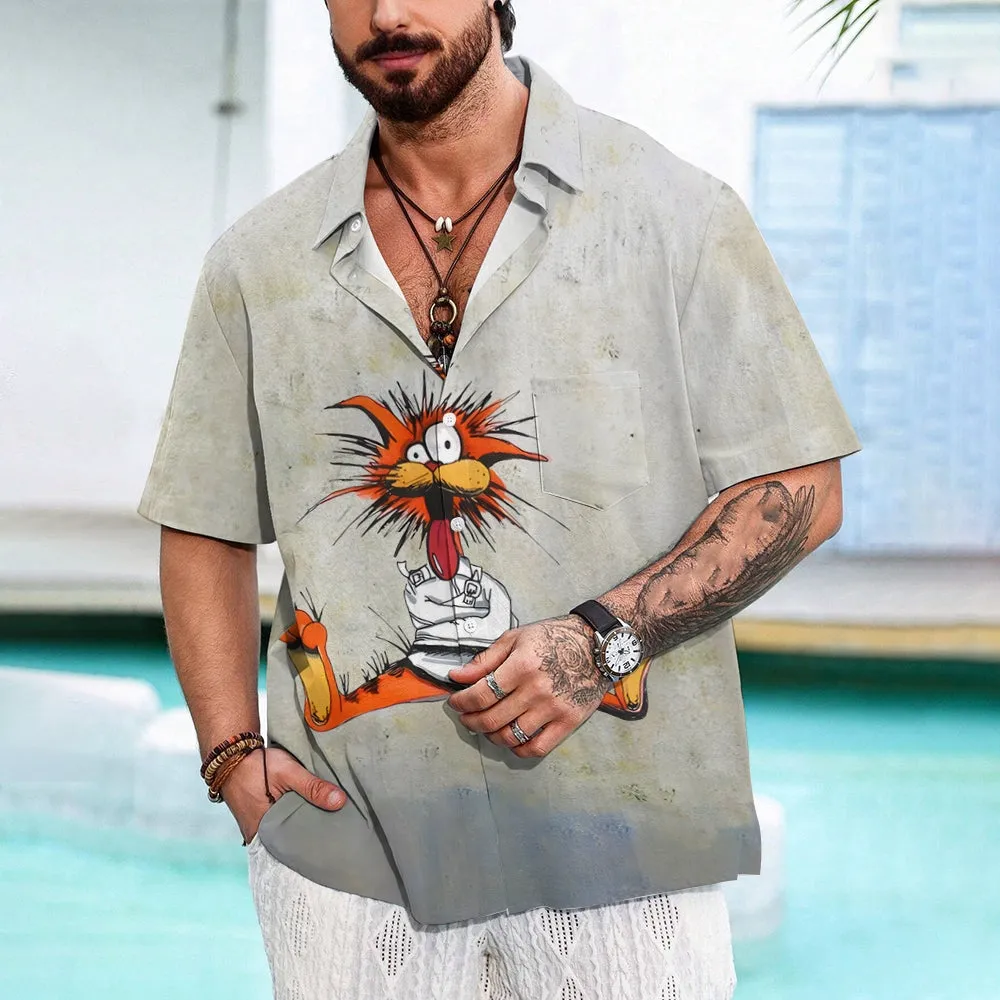 Cute Cat Art Print Casual Short Sleeve Shirt 2406002951