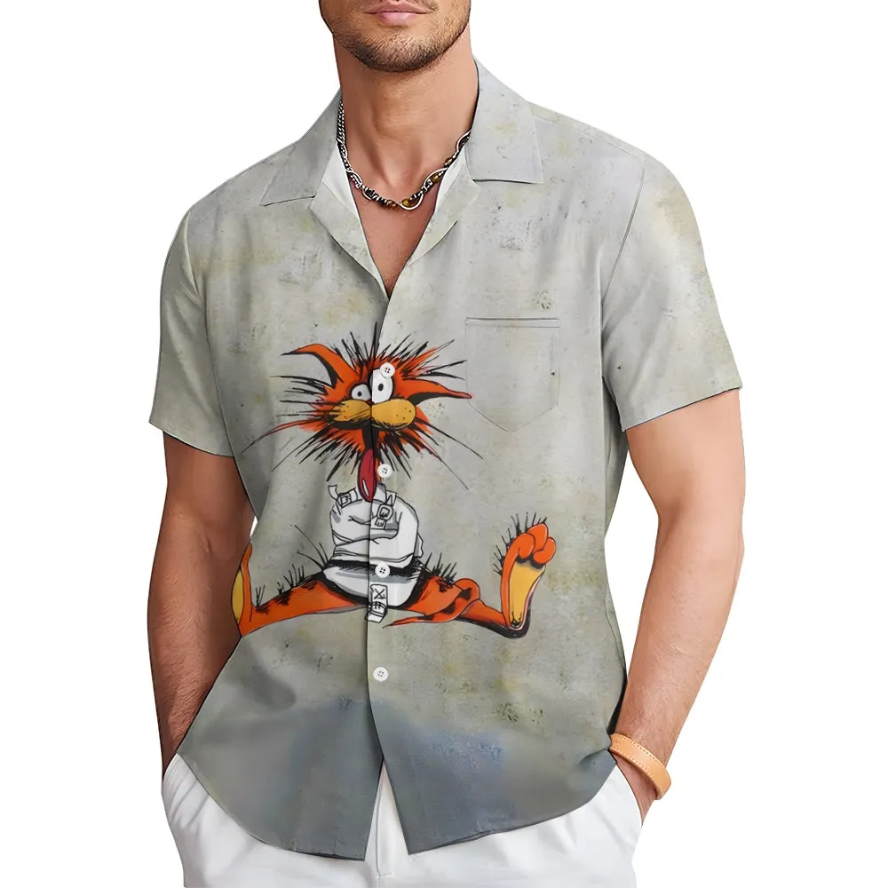 Cute Cat Art Print Casual Short Sleeve Shirt 2406002951