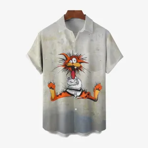 Cute Cat Art Print Casual Short Sleeve Shirt 2406002951
