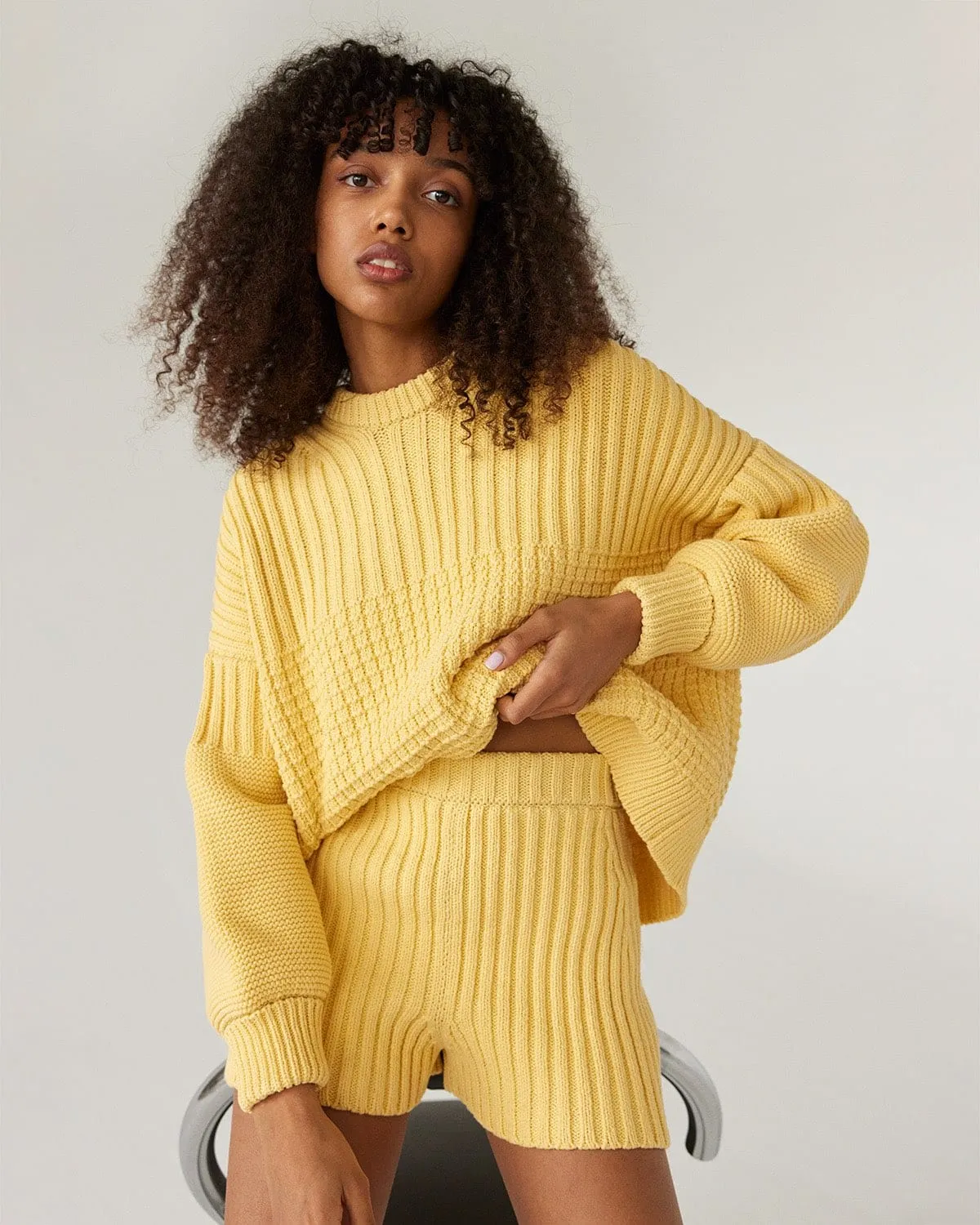 Delčia: Lemon Cotton Sweater & Shorts Set