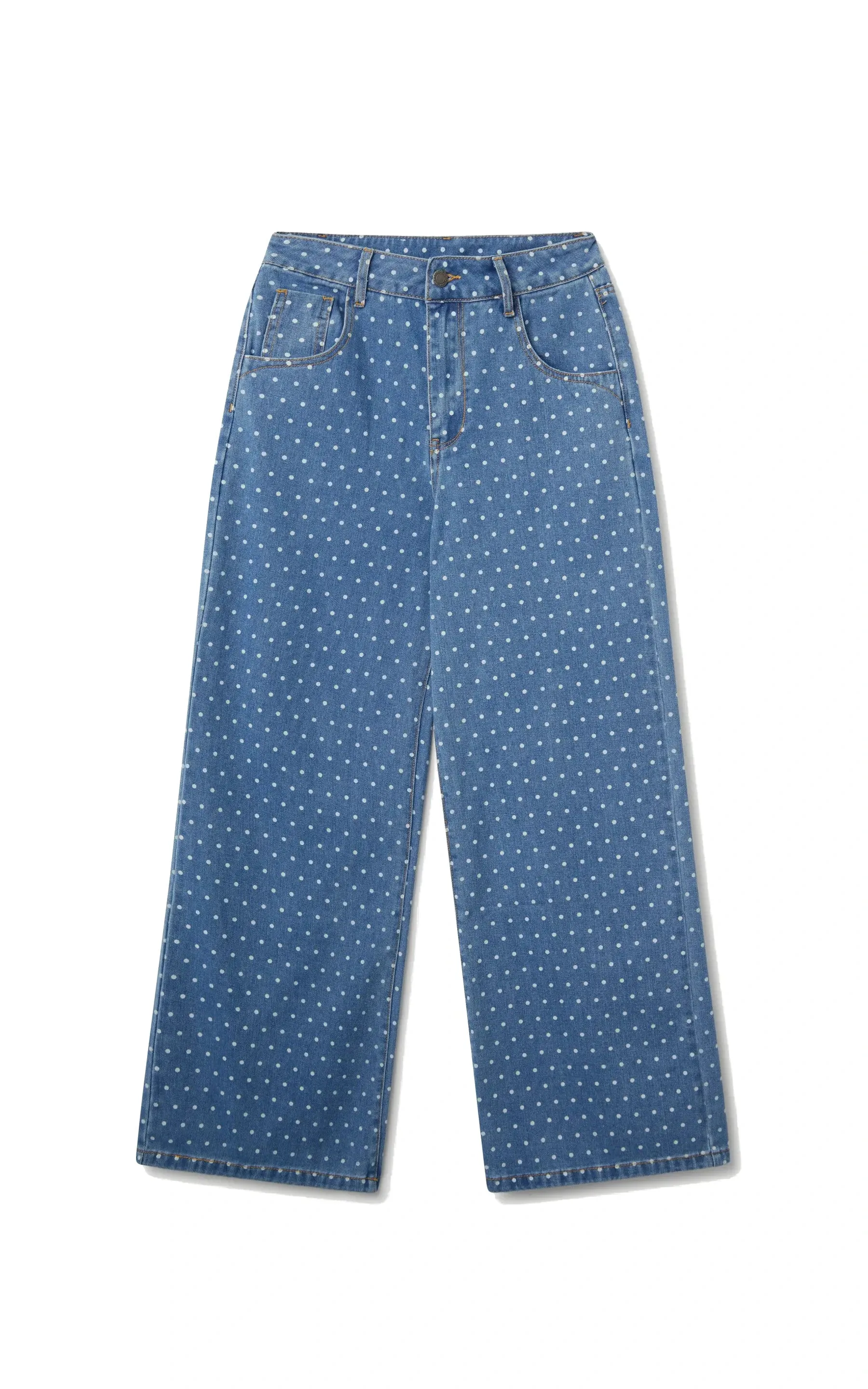 Denim Jeans With Polka Dot Print