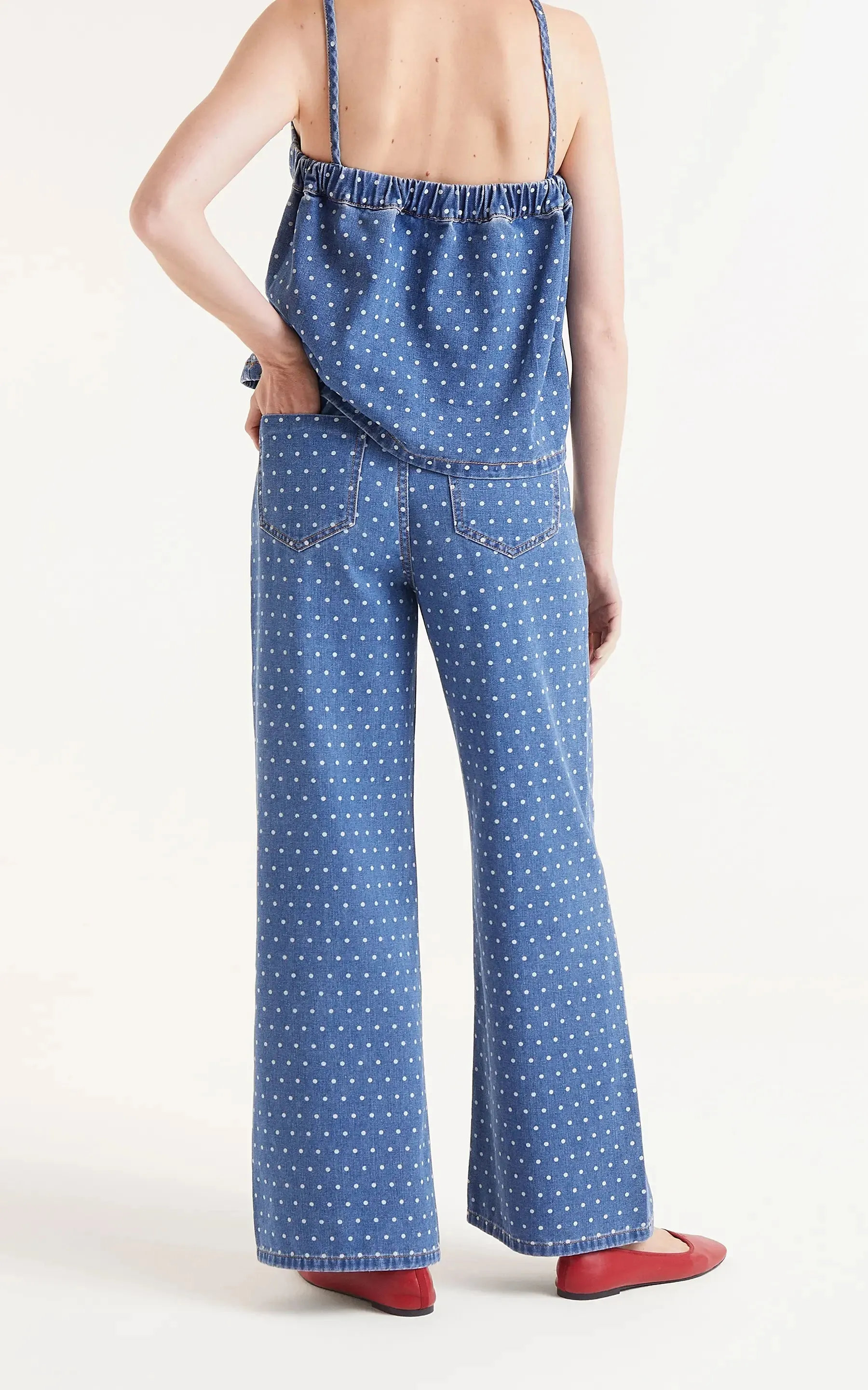 Denim Jeans With Polka Dot Print