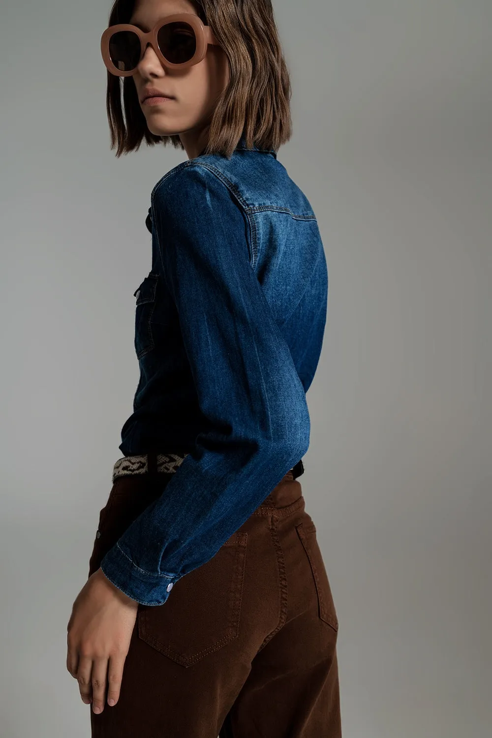 Denim shirt in mid wash blue