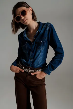 Denim shirt in mid wash blue