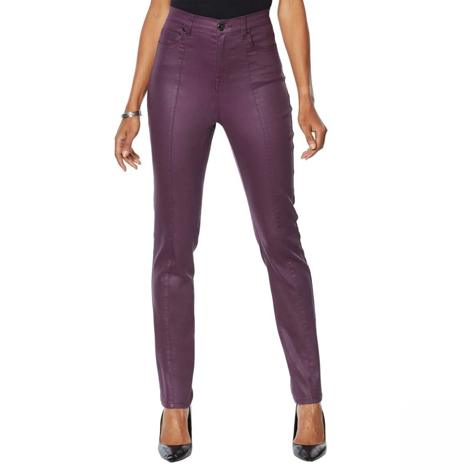 DG2 by Diane Gilman Women's Coated Stretch Skinny Jeans