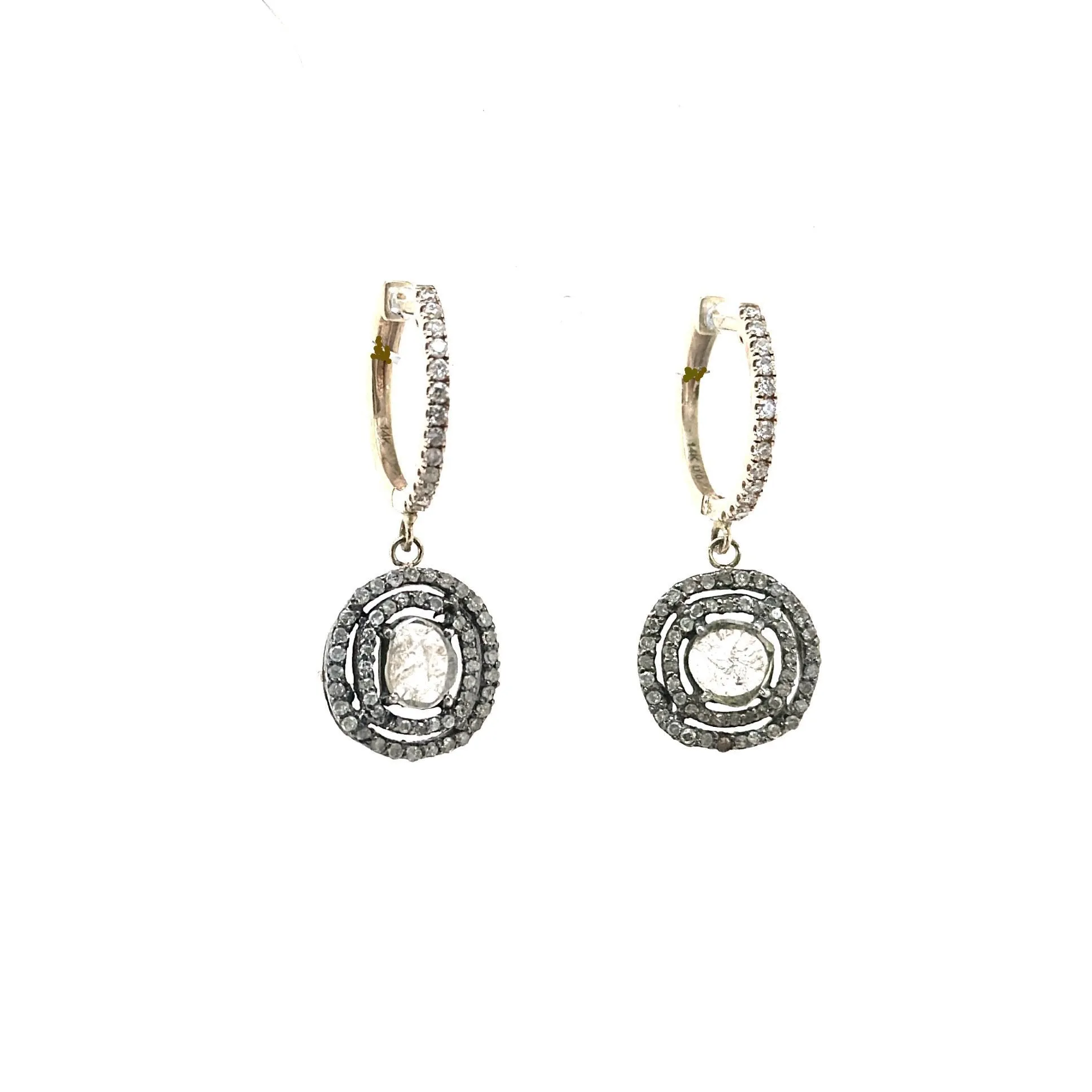 Diamond Huggies With Slice Diamond Halo Drop