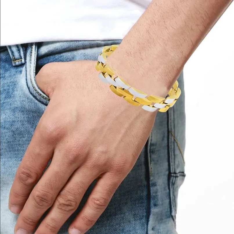 Distinguished Surgical Stainless Steel 18K Gold Rhodium Plated Bracelet for Men