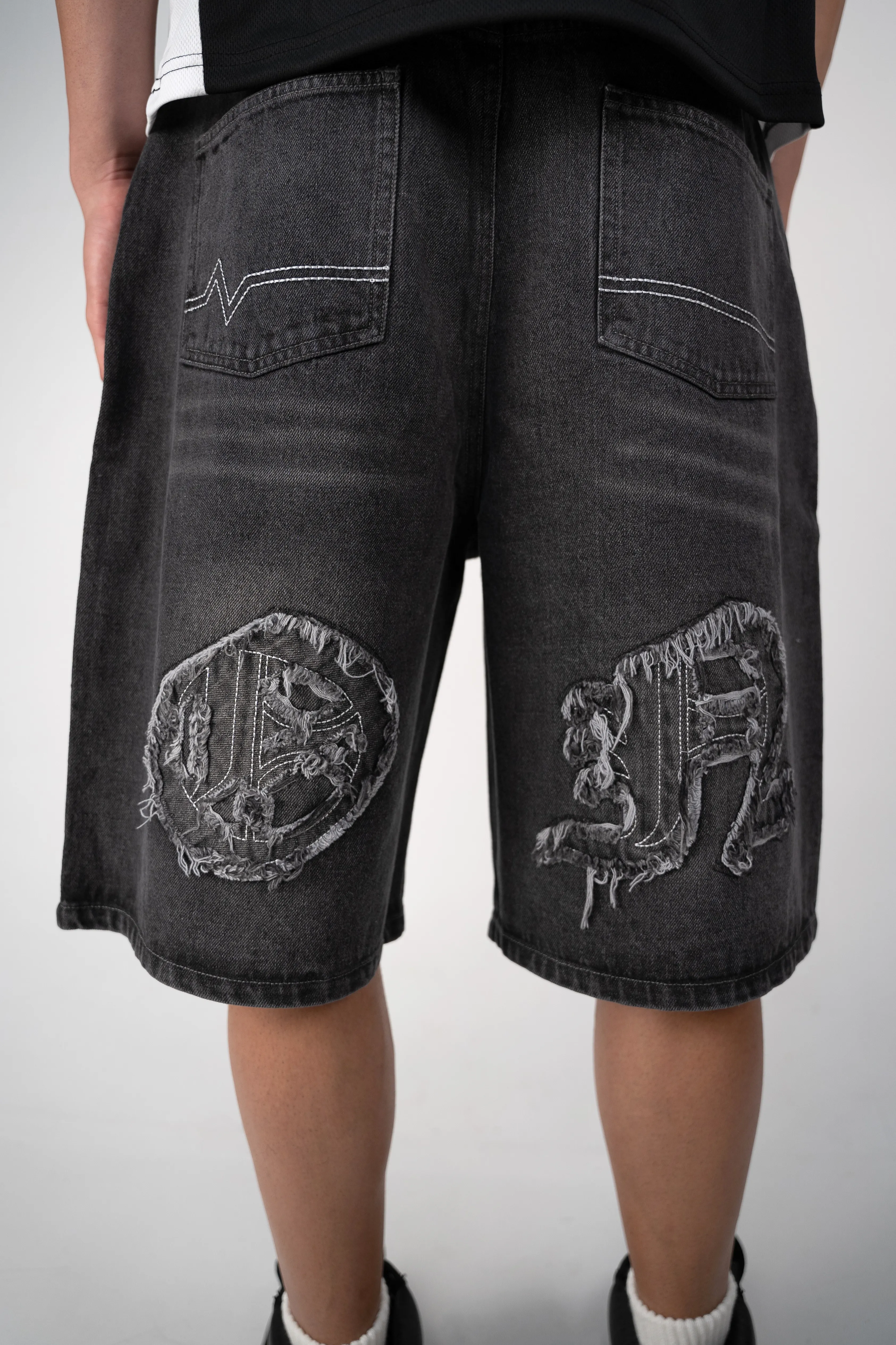 Distressed Logo Jorts - Black