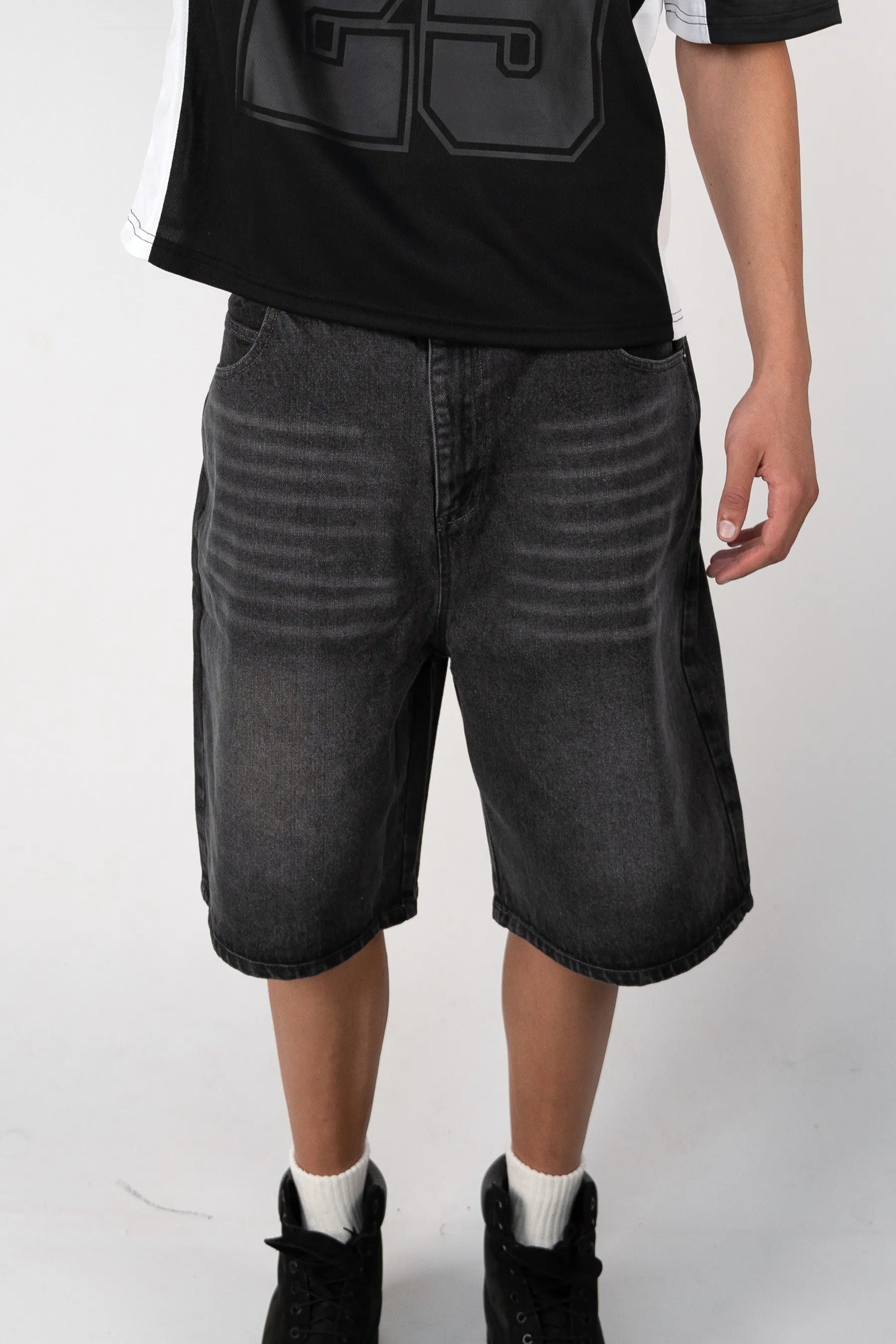 Distressed Logo Jorts - Black
