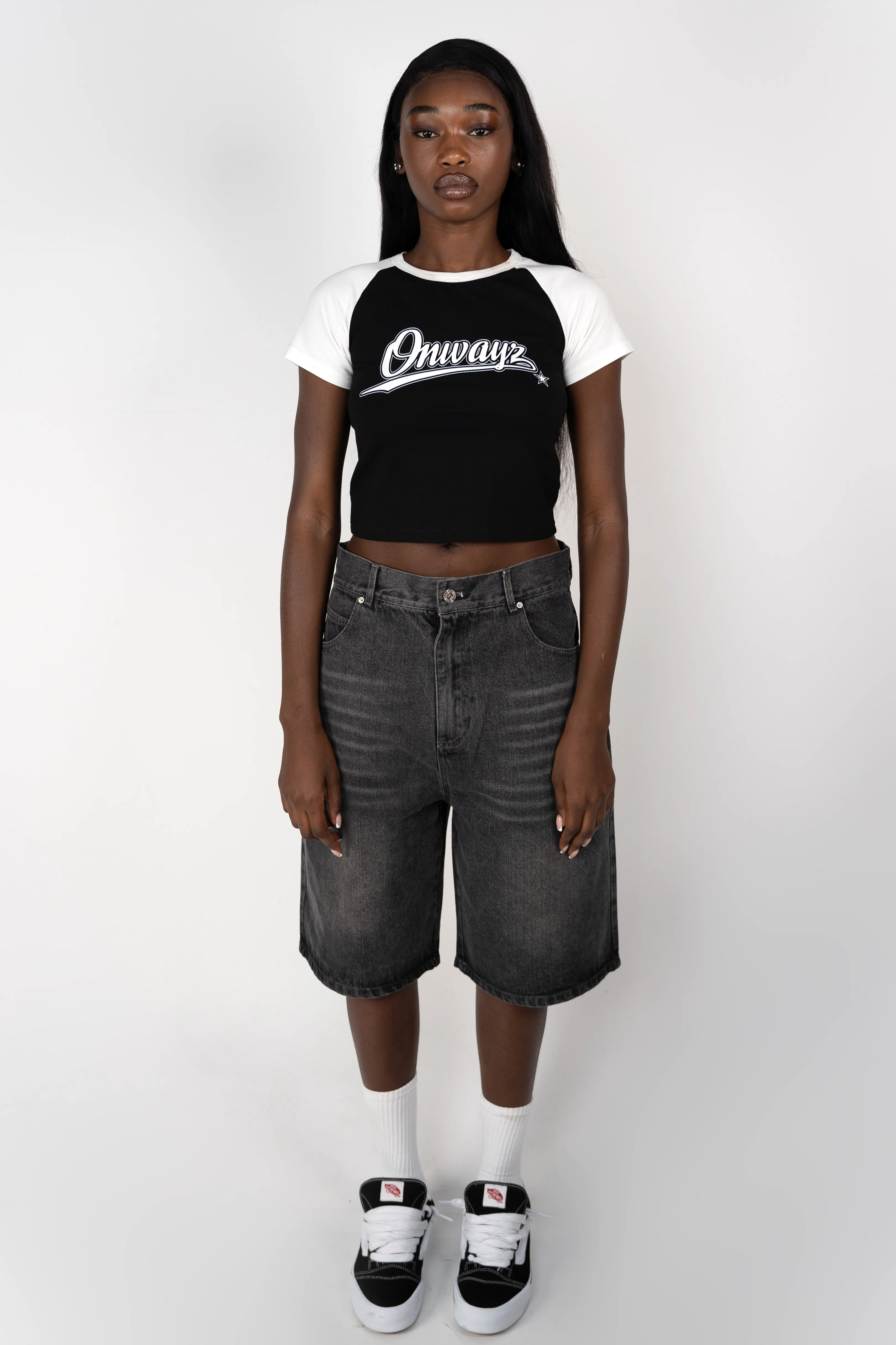 Distressed Logo Jorts - Black