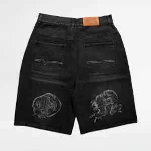 Distressed Logo Jorts - Black
