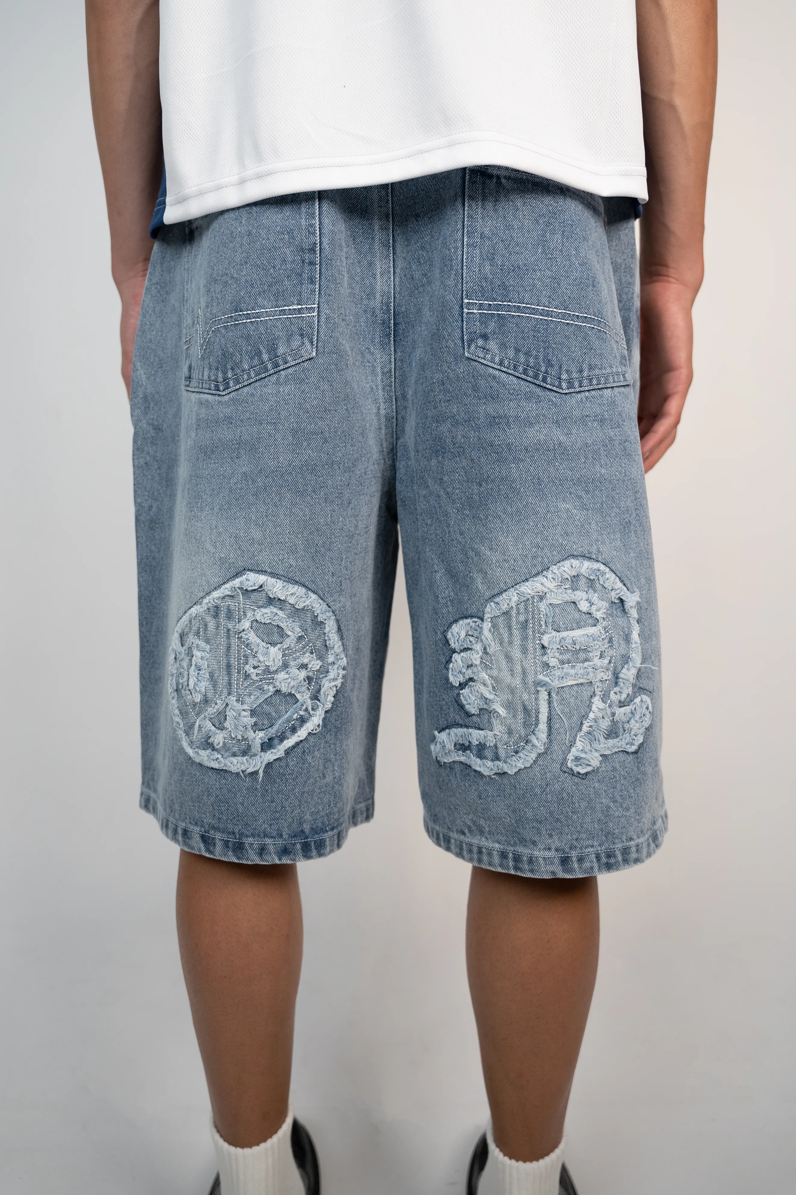 Distressed Logo Jorts - Blue