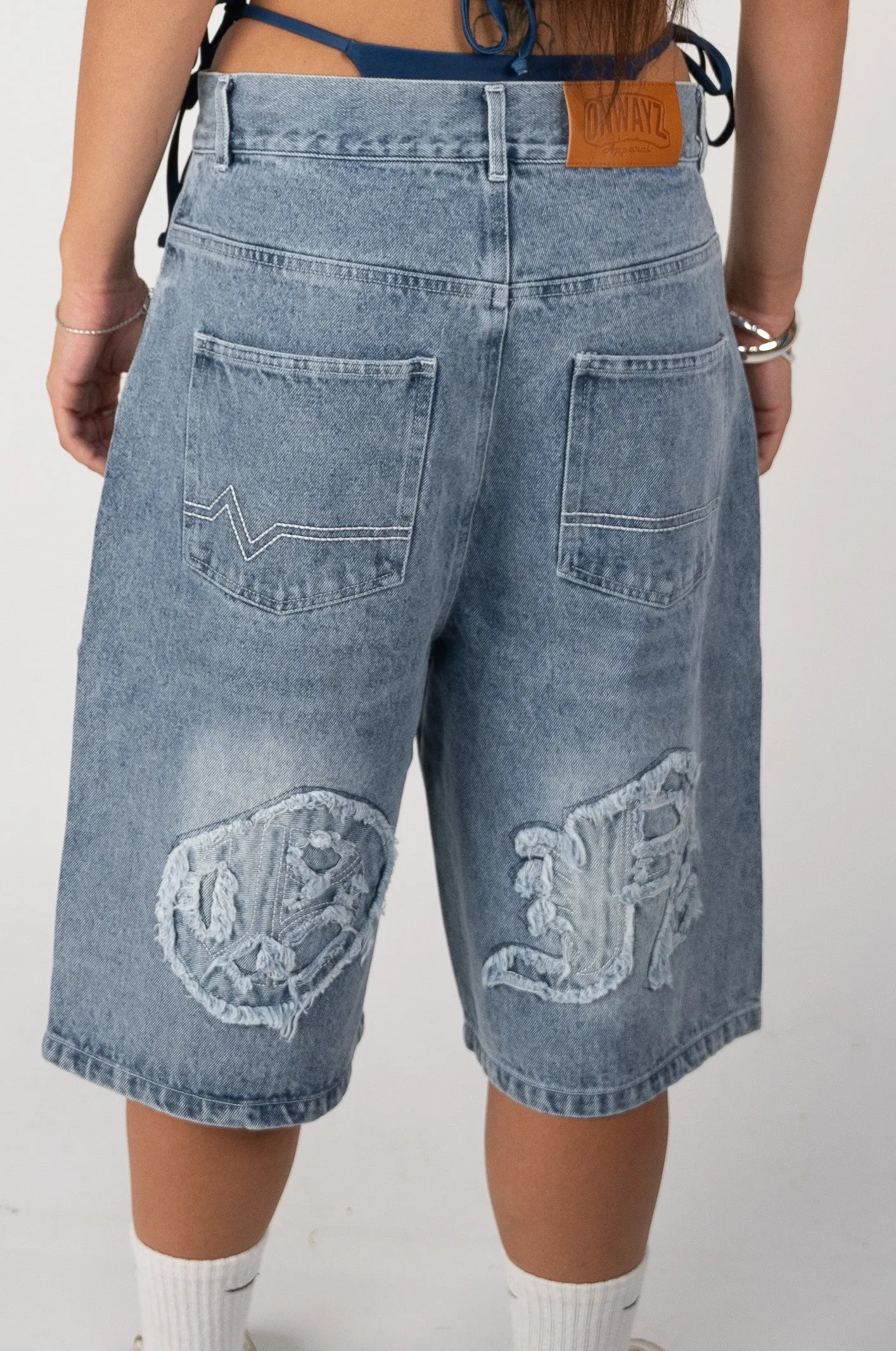 Distressed Logo Jorts - Blue