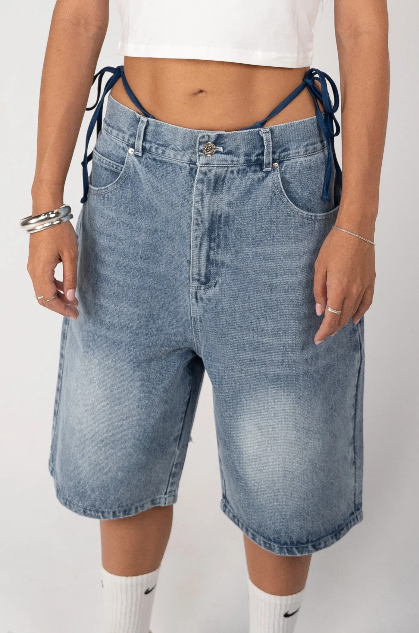 Distressed Logo Jorts - Blue