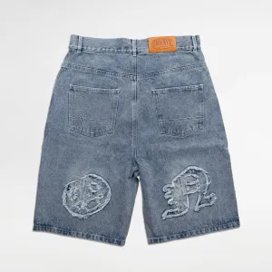 Distressed Logo Jorts - Blue