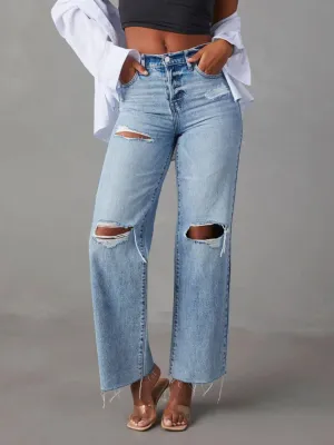 Distressed Straight Leg Jeans with Pockets – Edgy Fit