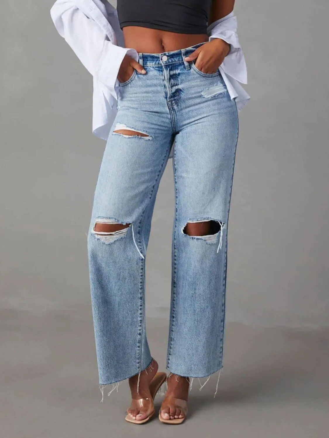Distressed Straight Leg Jeans with Pockets – Edgy Fit