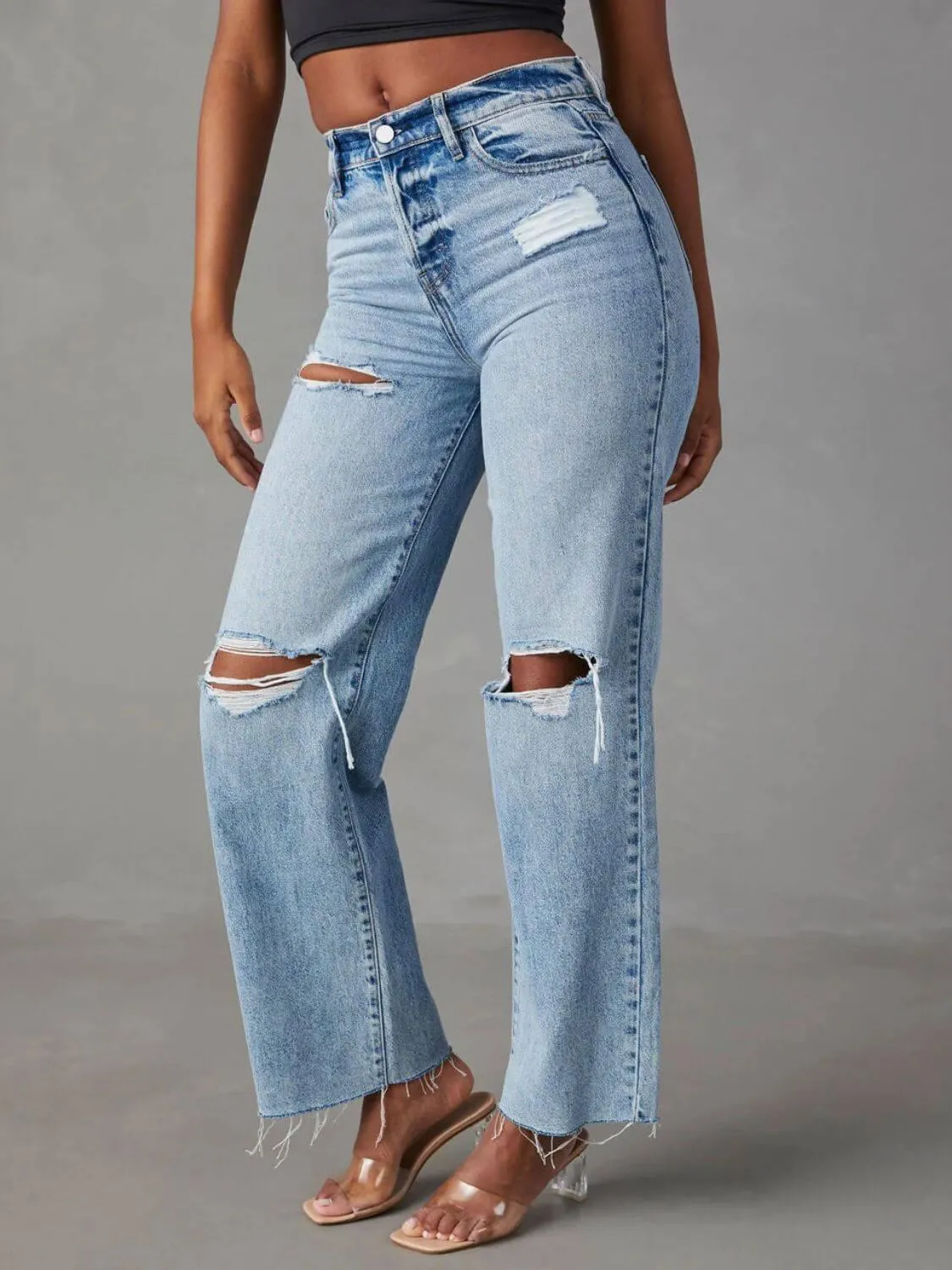 Distressed Straight Leg Jeans with Pockets – Edgy Fit