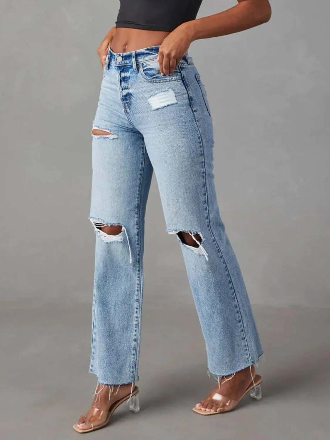 Distressed Straight Leg Jeans with Pockets – Edgy Fit