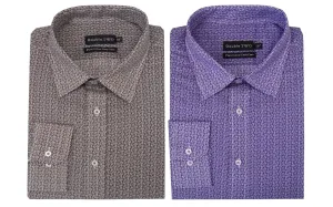 Double Two Mens Easy Care Pure Cotton LS Print Shirts (3741)