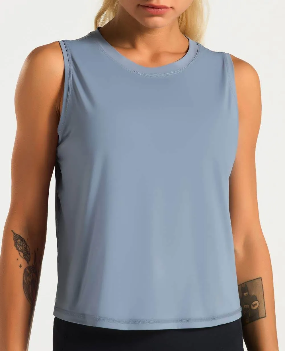 Dragon Fit Women Sleeveless Yoga Tops Workout Cool T-Shirt Running Short Tank Crop Tops (Blue, Medium)