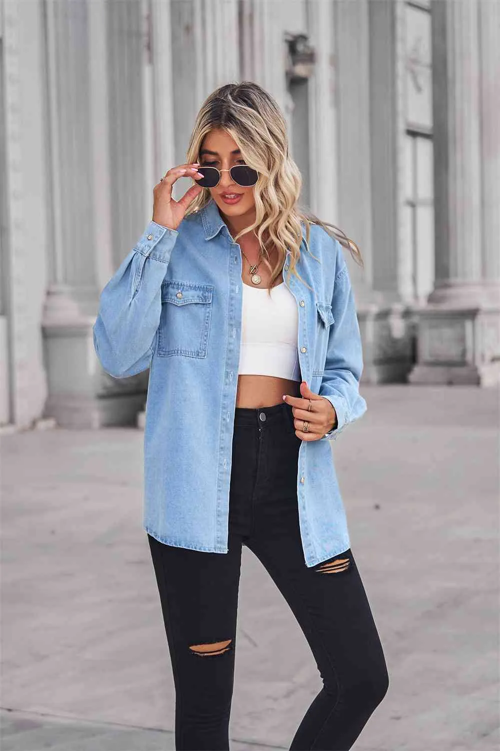 Dropped Shoulder Denim Top