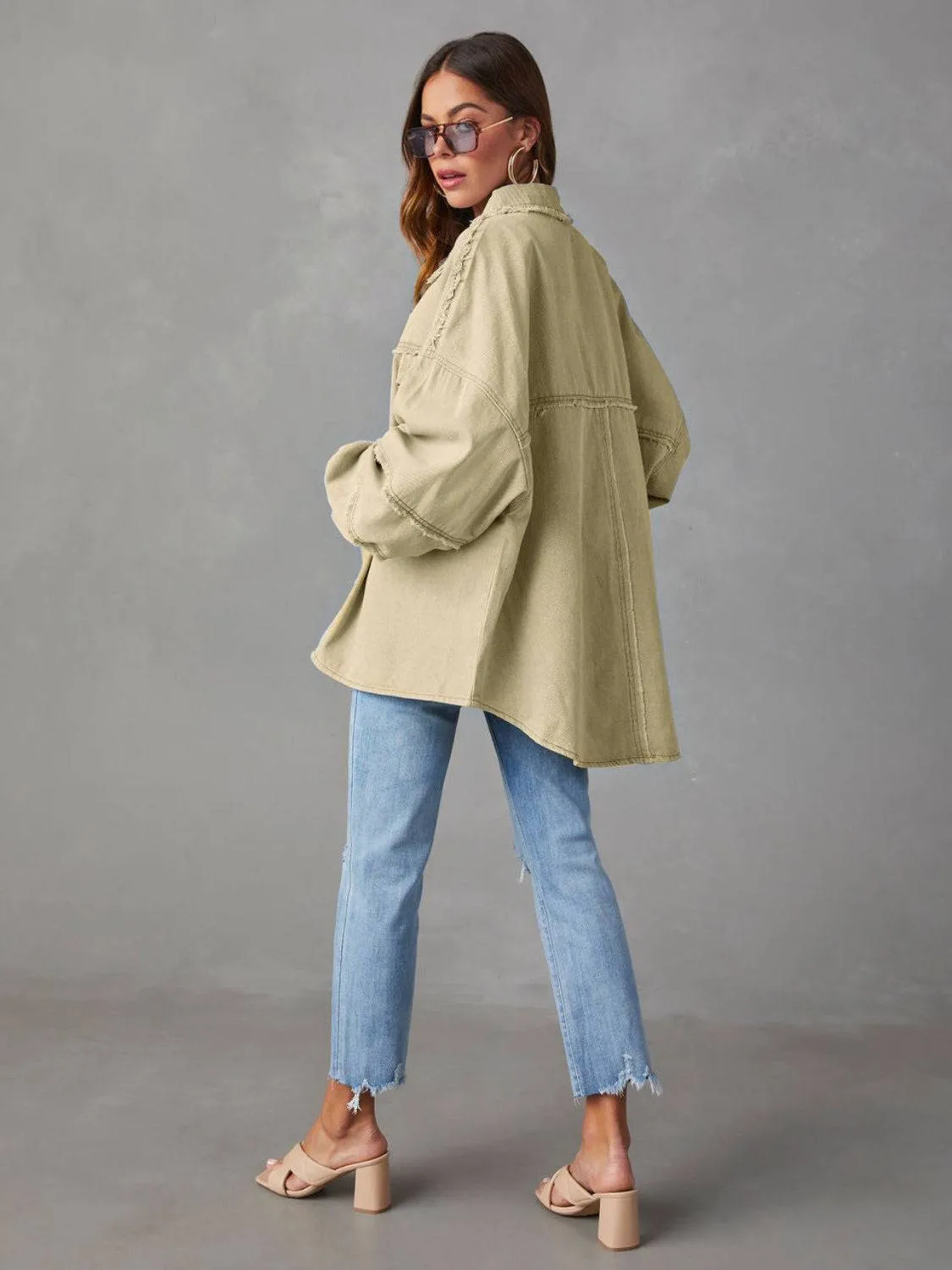 Dropped Shoulder Raw Hem Jacket