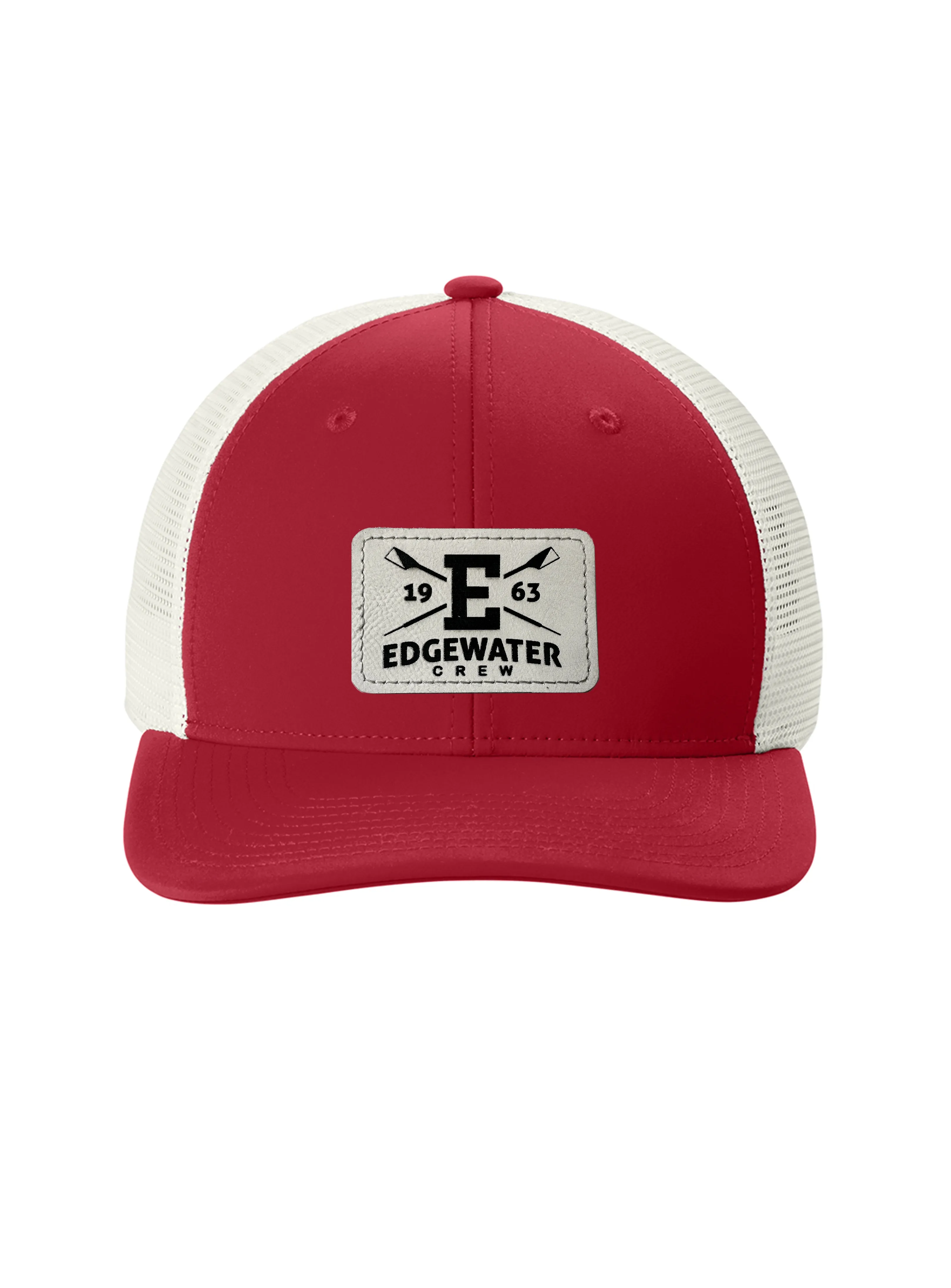 Edgewater Crew Engraved Leather Patch Club Trucker Cap