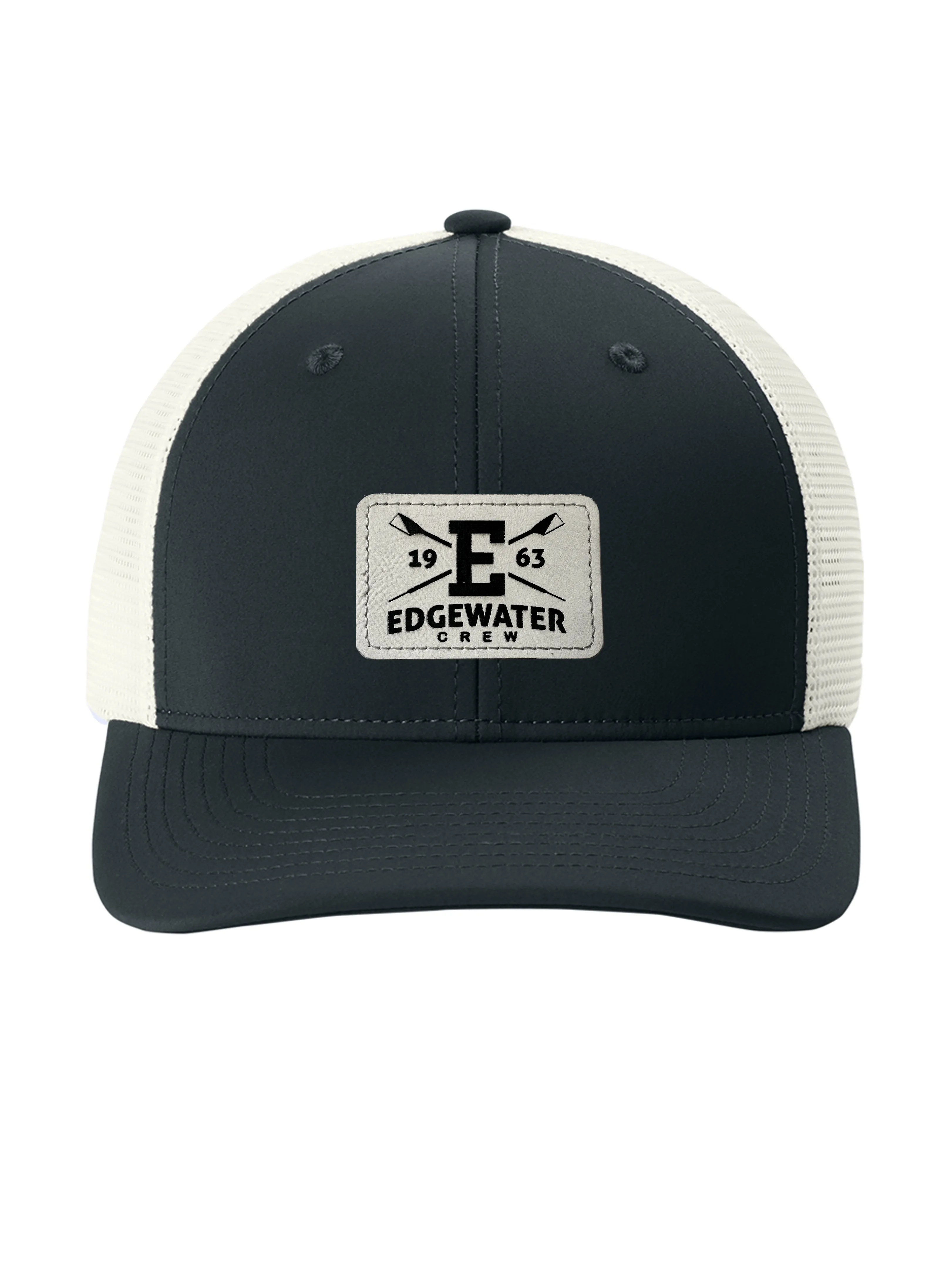 Edgewater Crew Engraved Leather Patch Club Trucker Cap