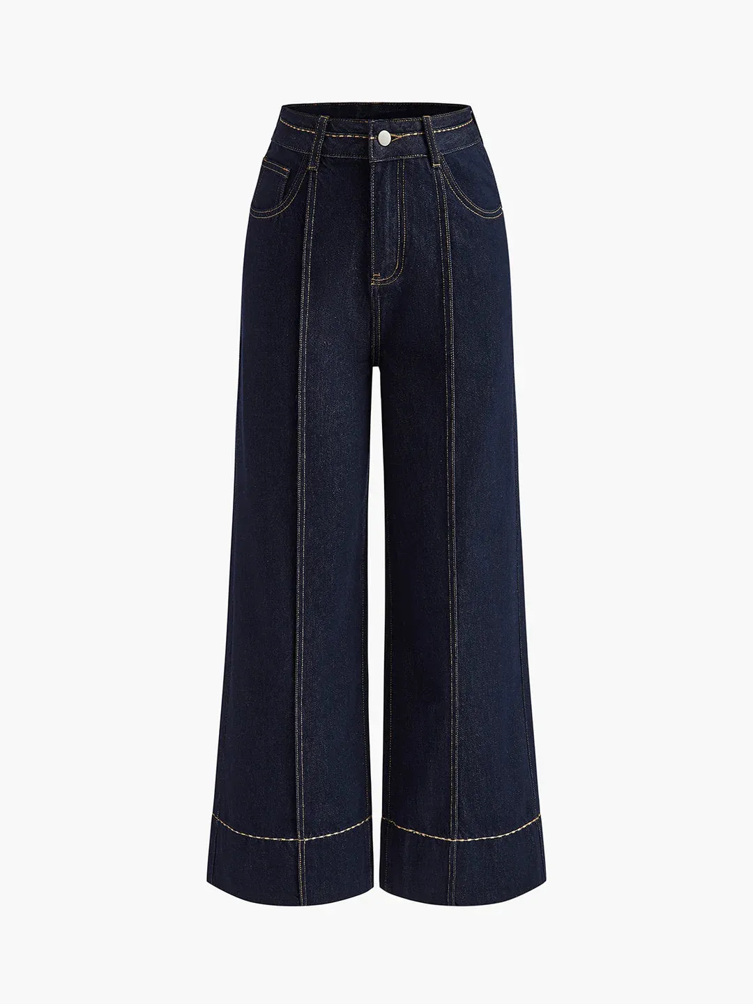 Elegant Style Wide Leg Denim Jeans