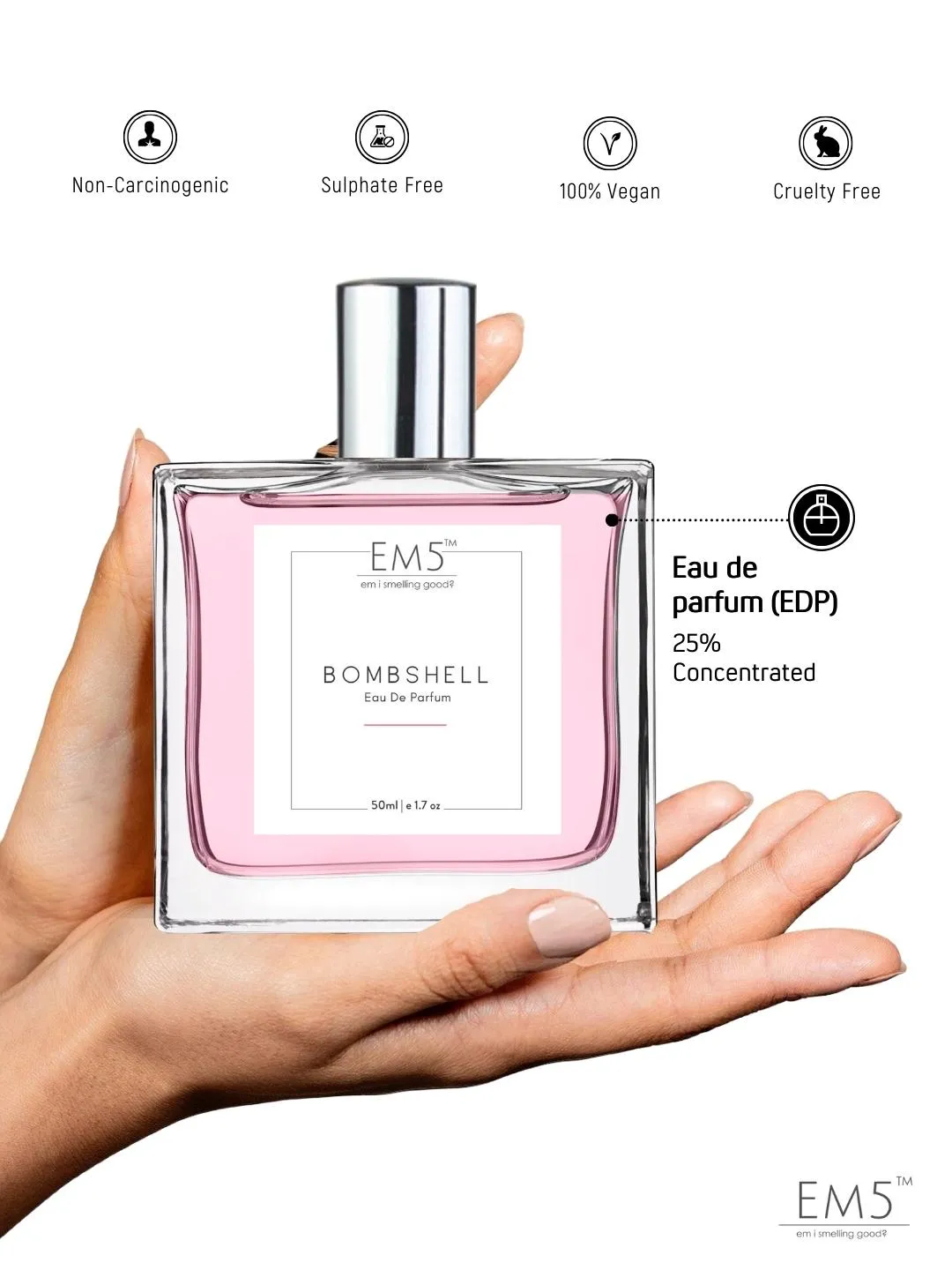 EM5™ Bombshell Perfume EDP Spray for Women | Vanilla Coffee White Floral Fragrance | Luxury Gift for Her | Variants Available: 50 ml Spray / 15 ml Spray