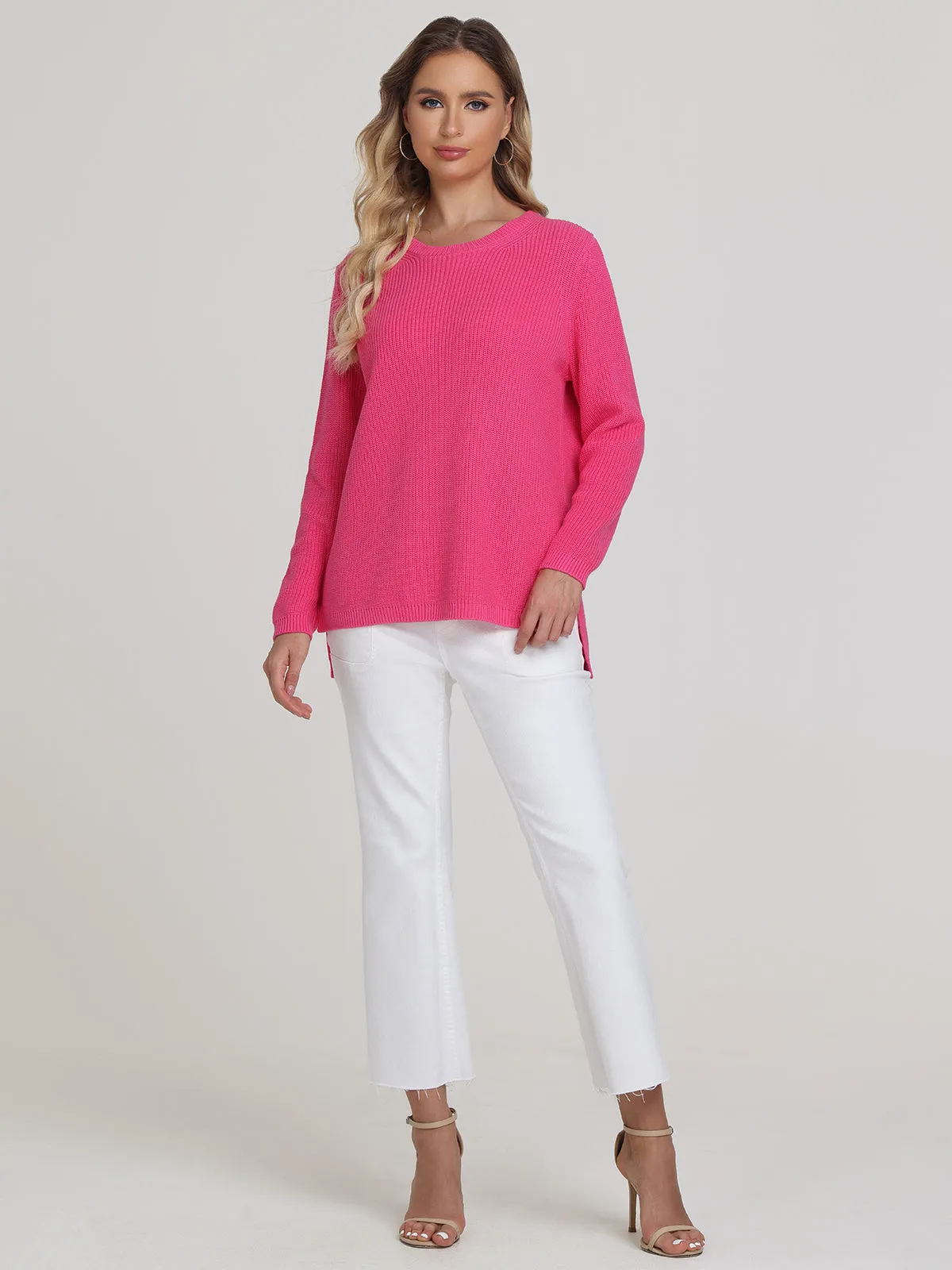 Emma: Crewneck Shaker Stitch Cotton Sweater