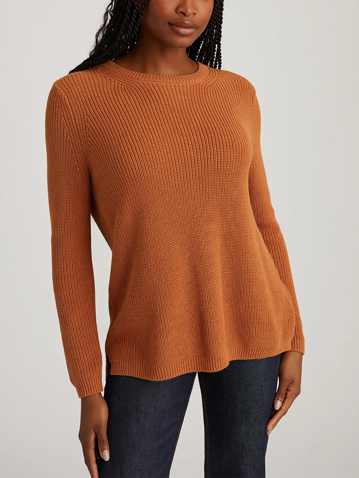 Emma: Crewneck Shaker Stitch Cotton Sweater