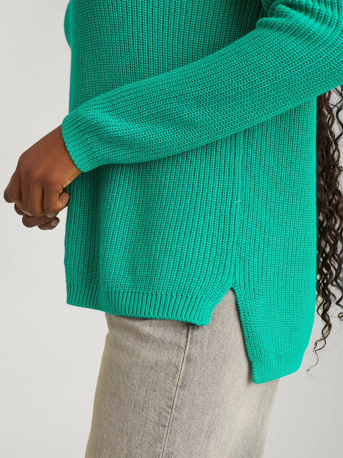 Emma: Crewneck Shaker Stitch Cotton Sweater