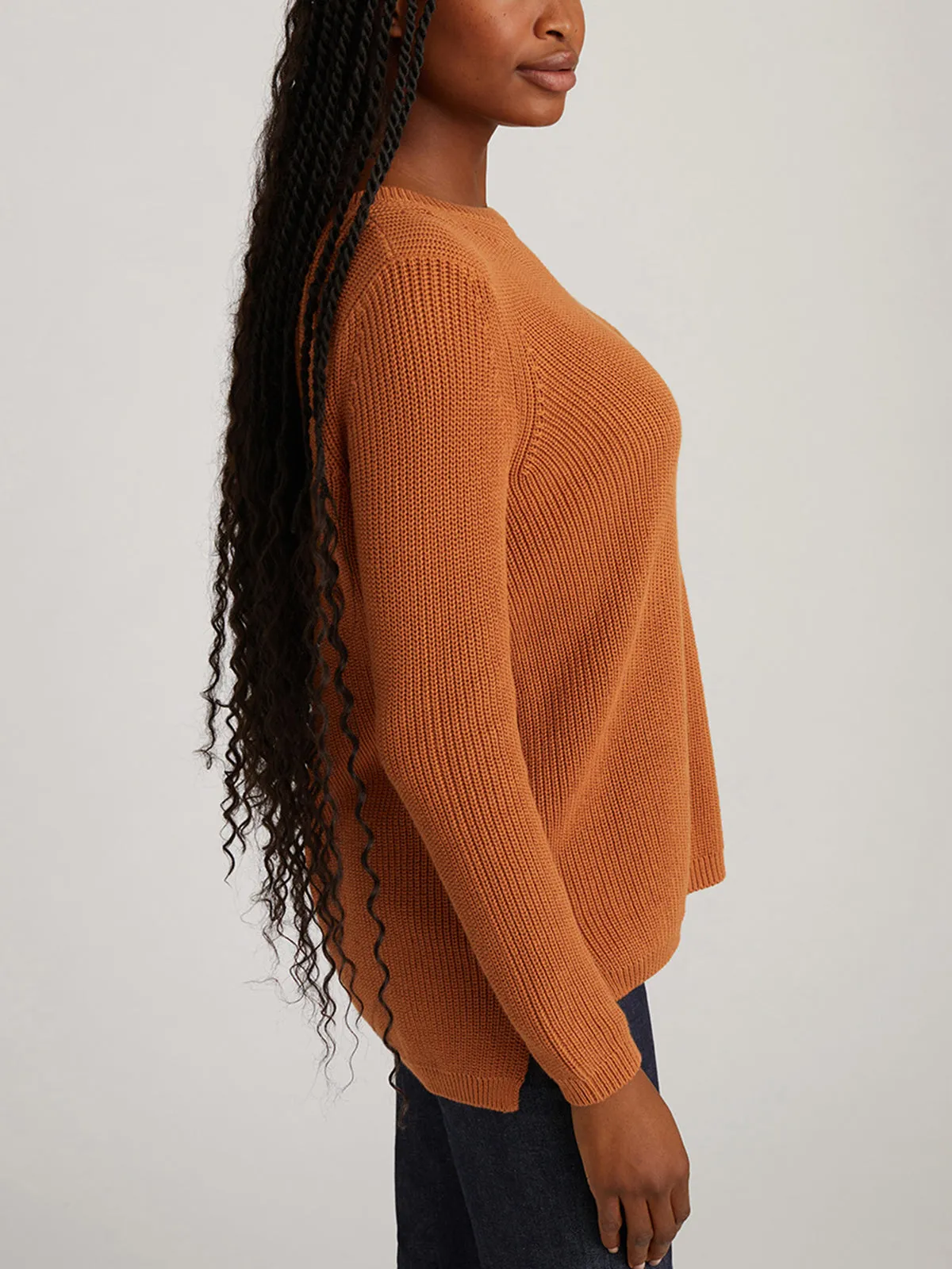 Emma: Crewneck Shaker Stitch Cotton Sweater