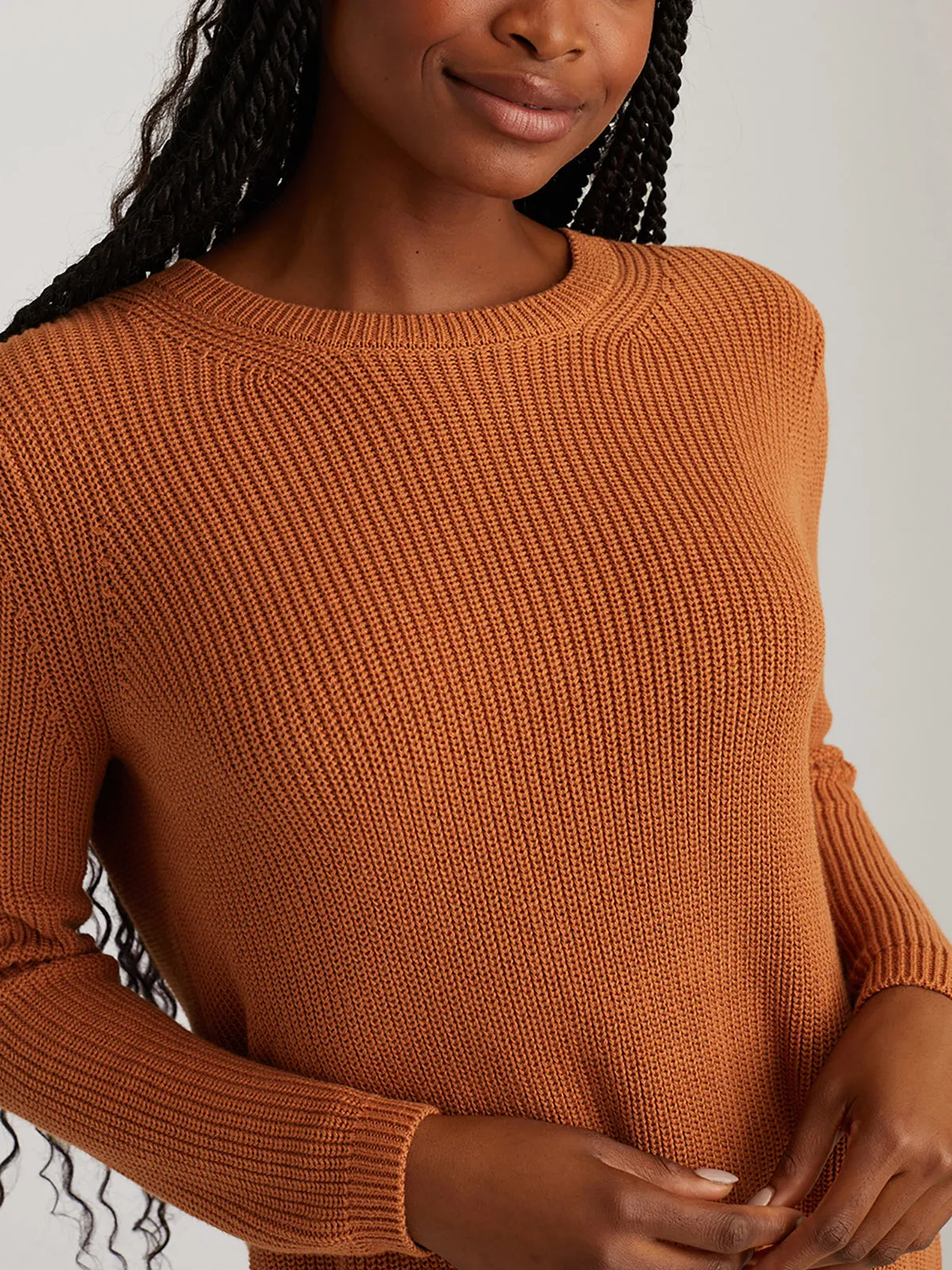 Emma: Crewneck Shaker Stitch Cotton Sweater