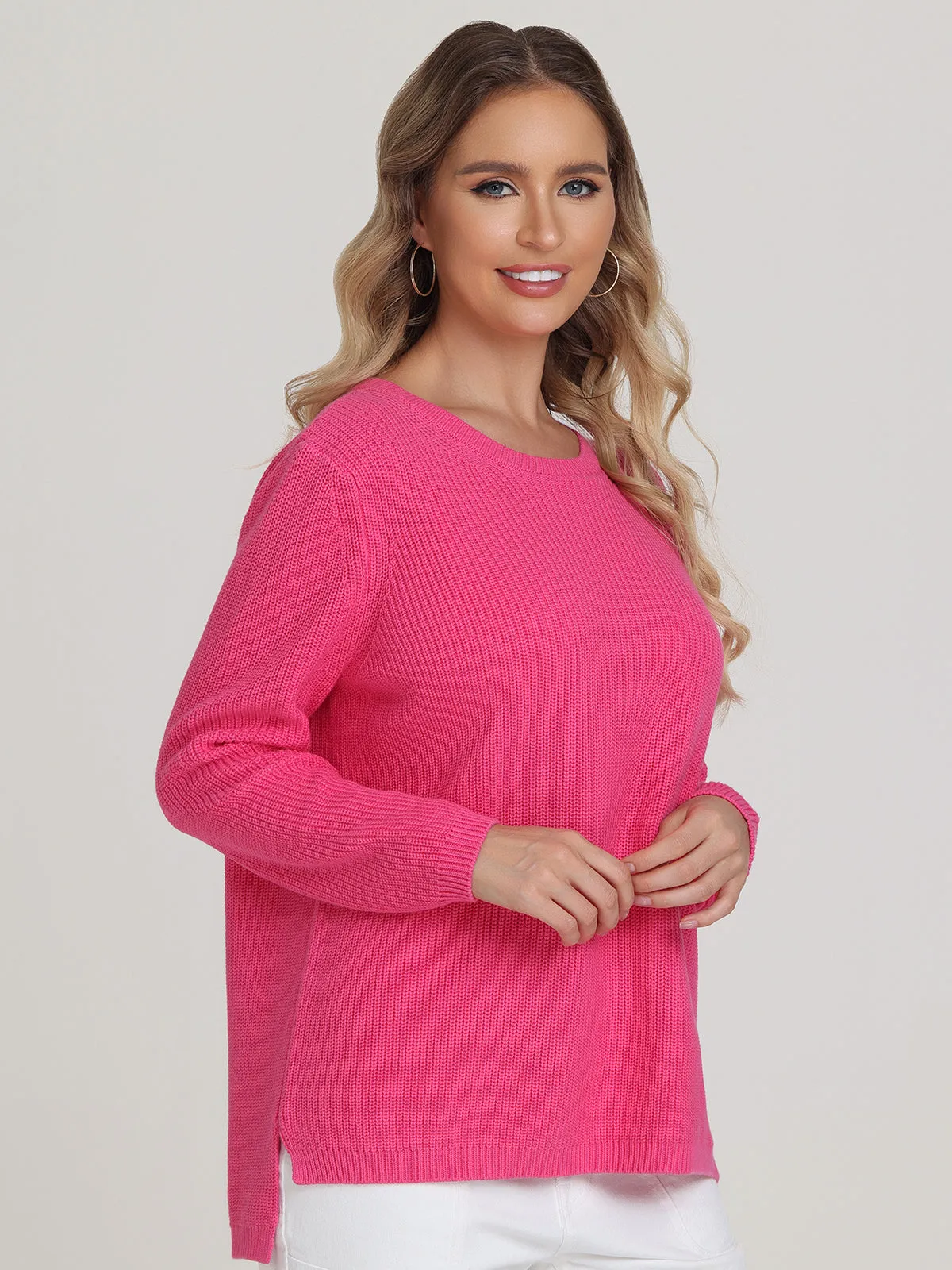 Emma: Crewneck Shaker Stitch Cotton Sweater
