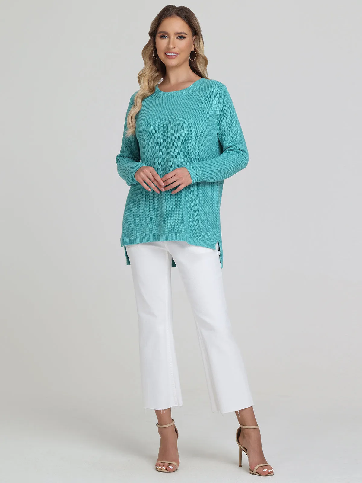 Emma: Crewneck Shaker Stitch Cotton Sweater