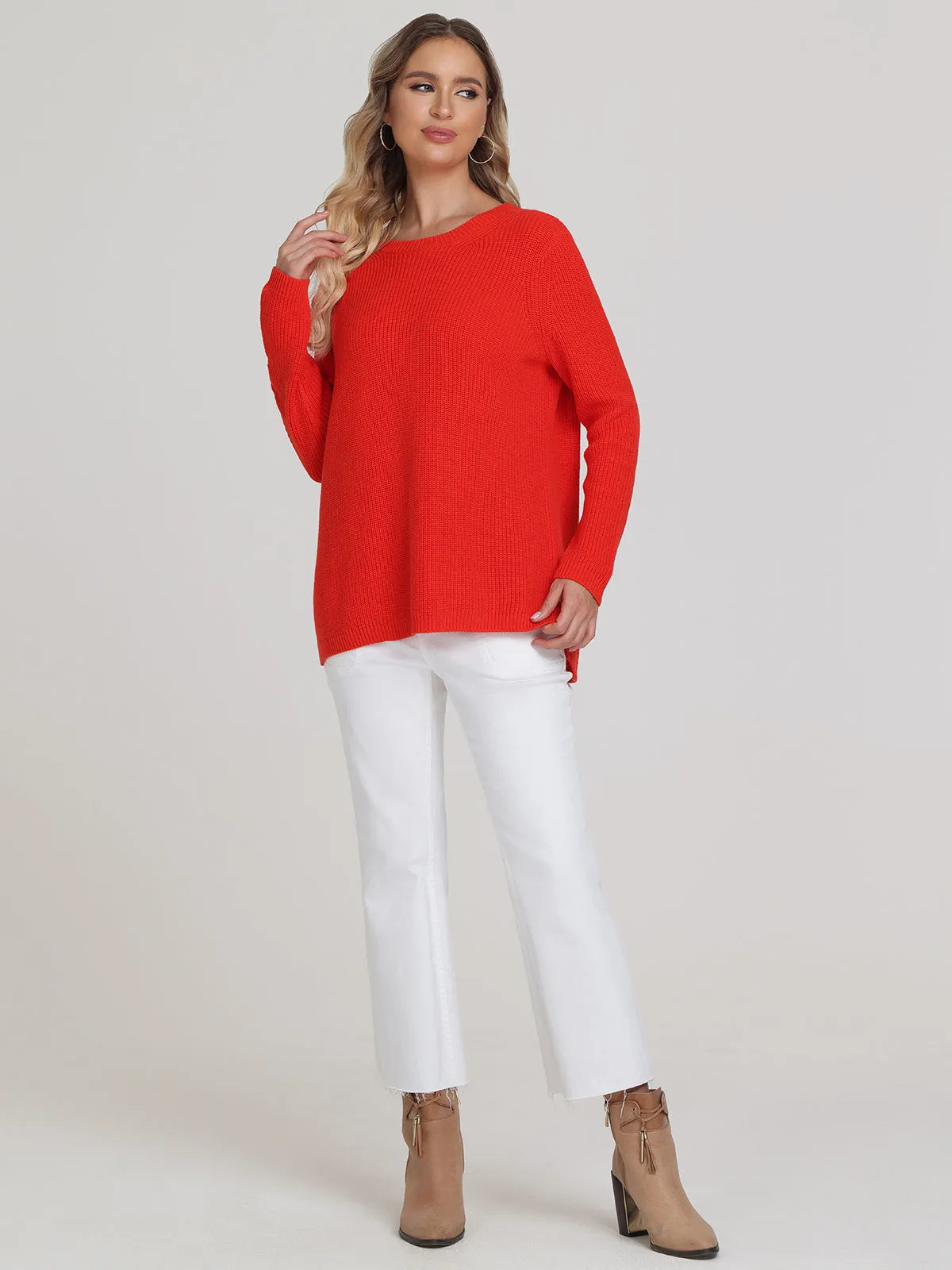Emma: Crewneck Shaker Stitch Cotton Sweater