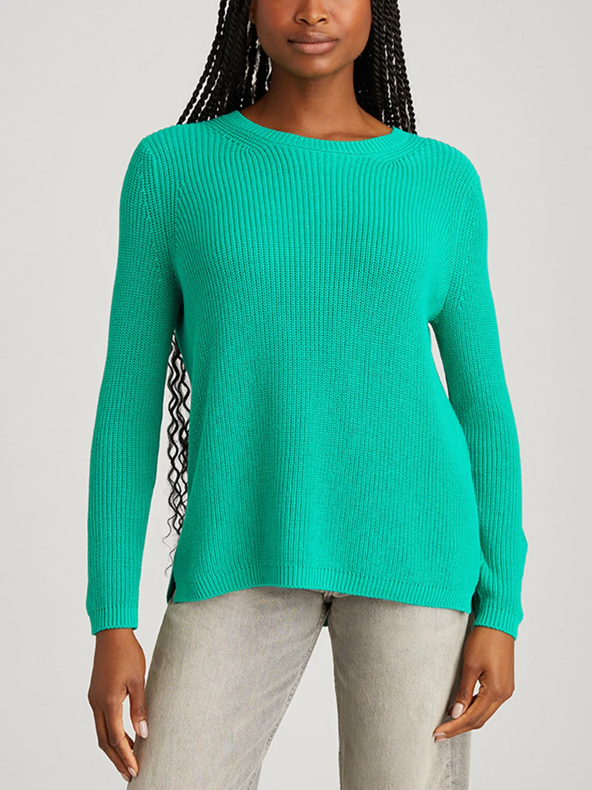 Emma: Crewneck Shaker Stitch Cotton Sweater