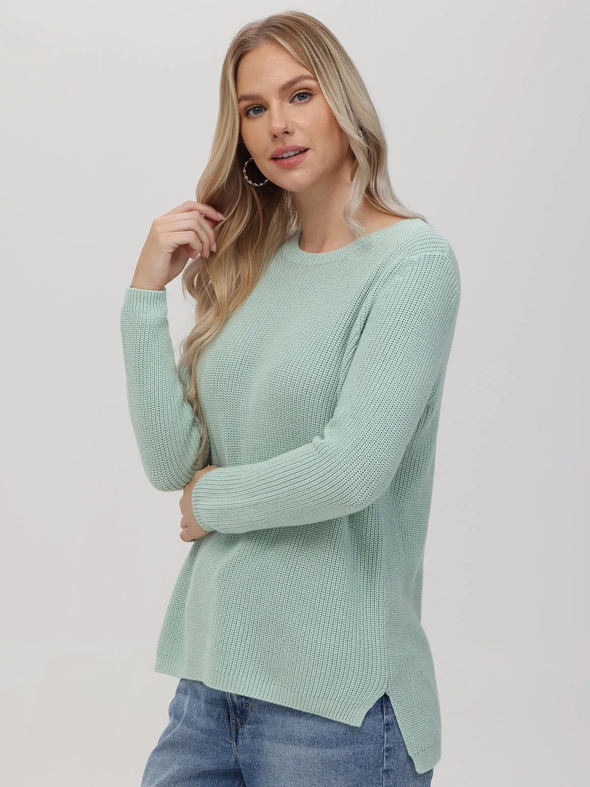 Emma: Crewneck Shaker Stitch Cotton Sweater