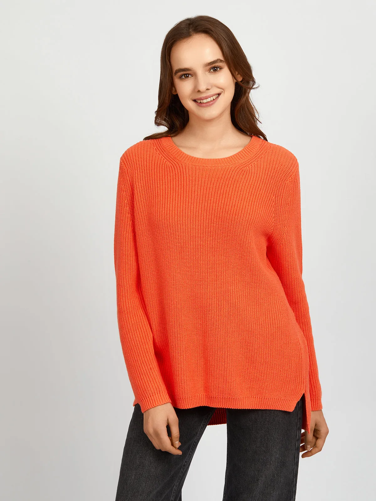 Emma: Crewneck Shaker Stitch Cotton Sweater