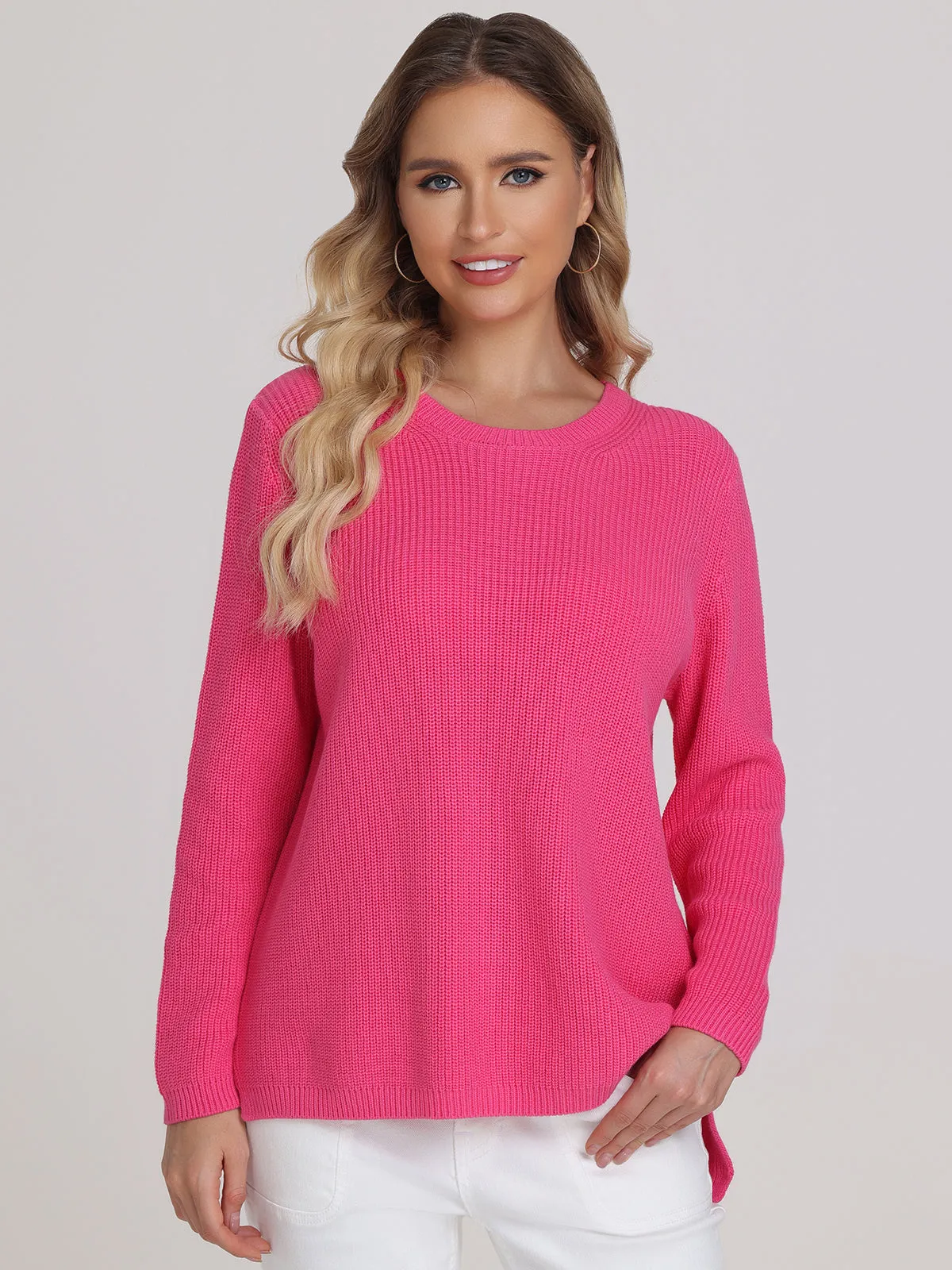 Emma: Crewneck Shaker Stitch Cotton Sweater